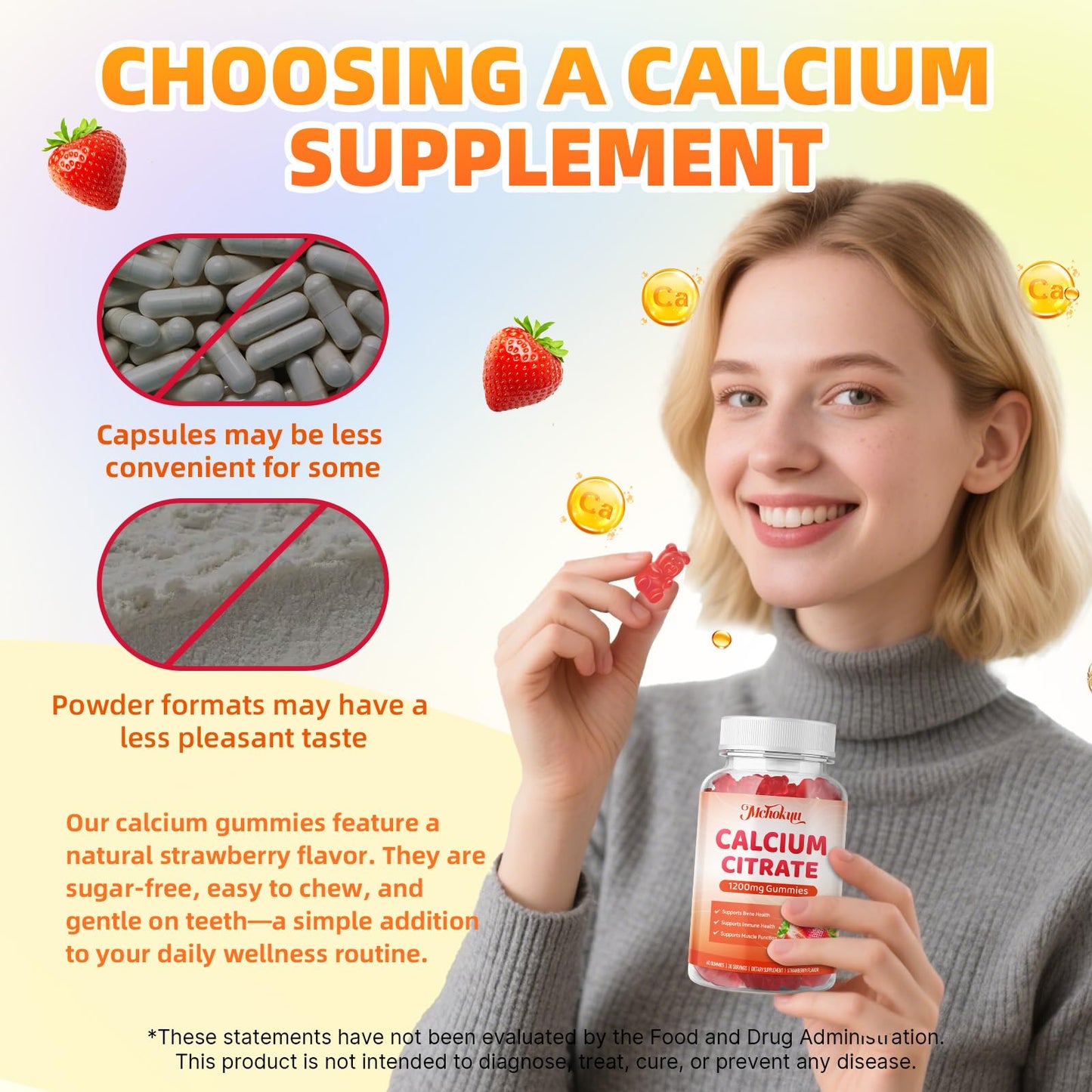 Mchokuu Calcium Citrate Gummies 1200mg Chewable Calcium Supplements for Women and Men, 120 Count