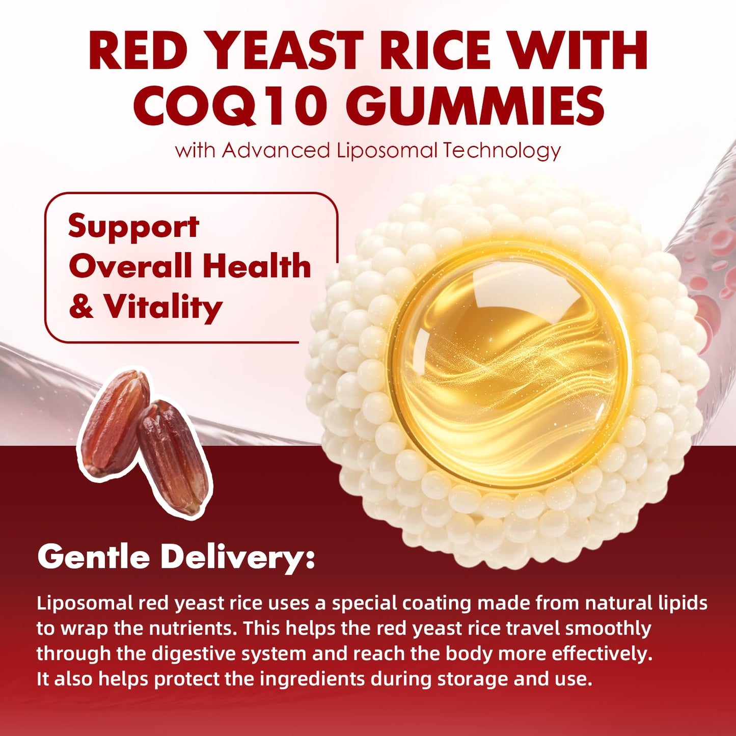 GrnLife Red Yeast Rice with CoQ10 Gummies, Red Yeast Rice Supplement, 60 Count