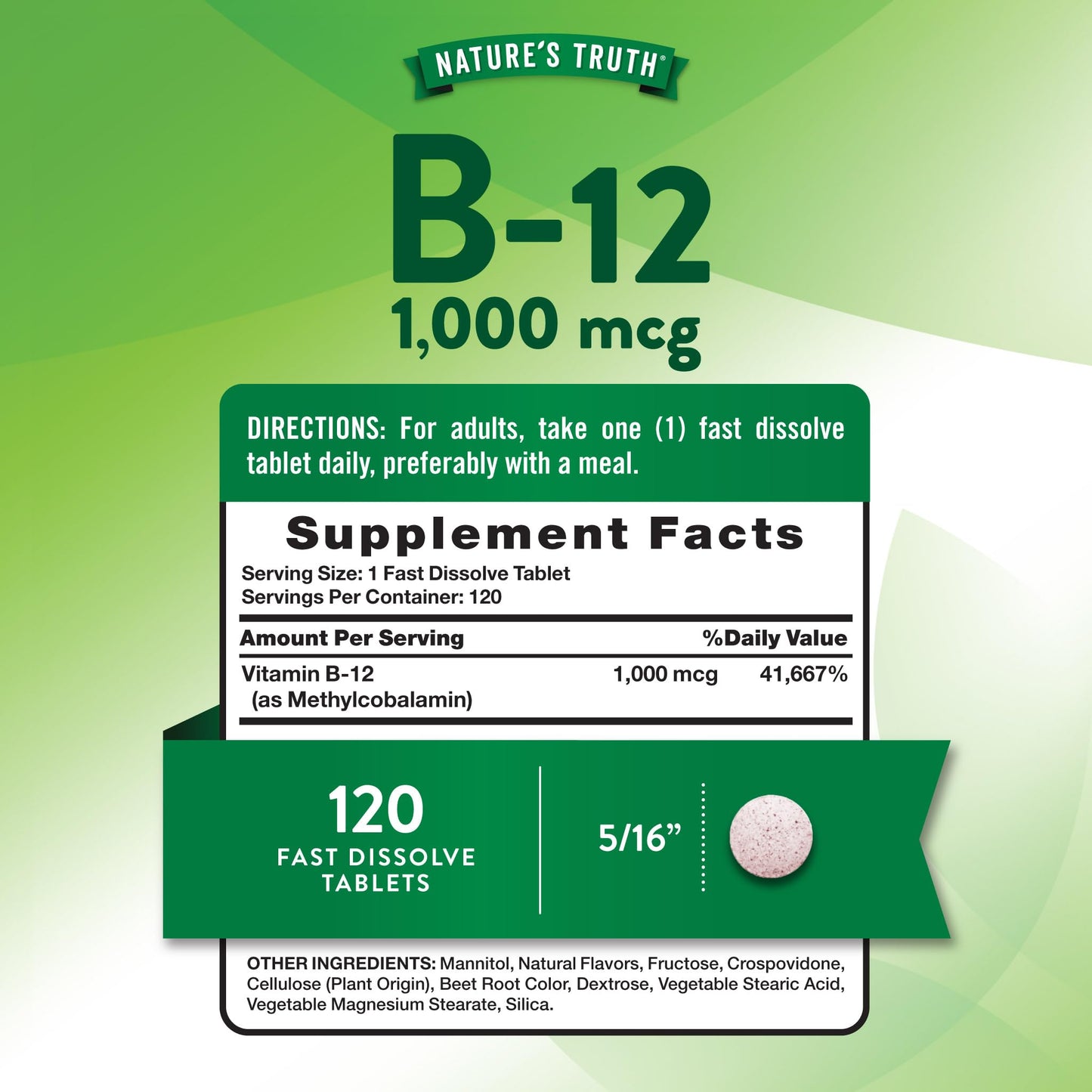 Nature's Truth B12 Vitamin Sublingual 1000 mcg Tablets 120 Count