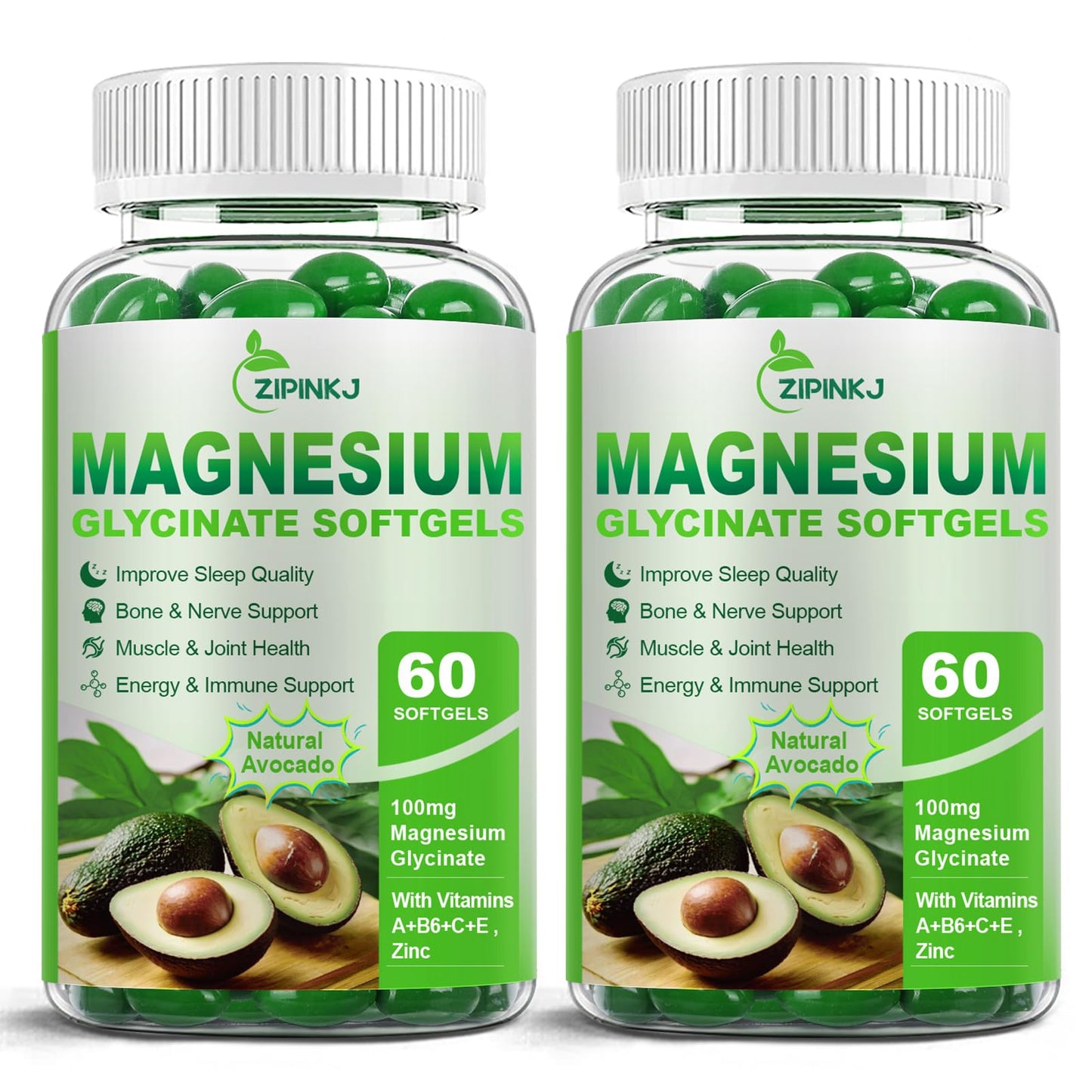 ZIPINKJ Magnesium Glycinate 400mg Softgels 120 Count