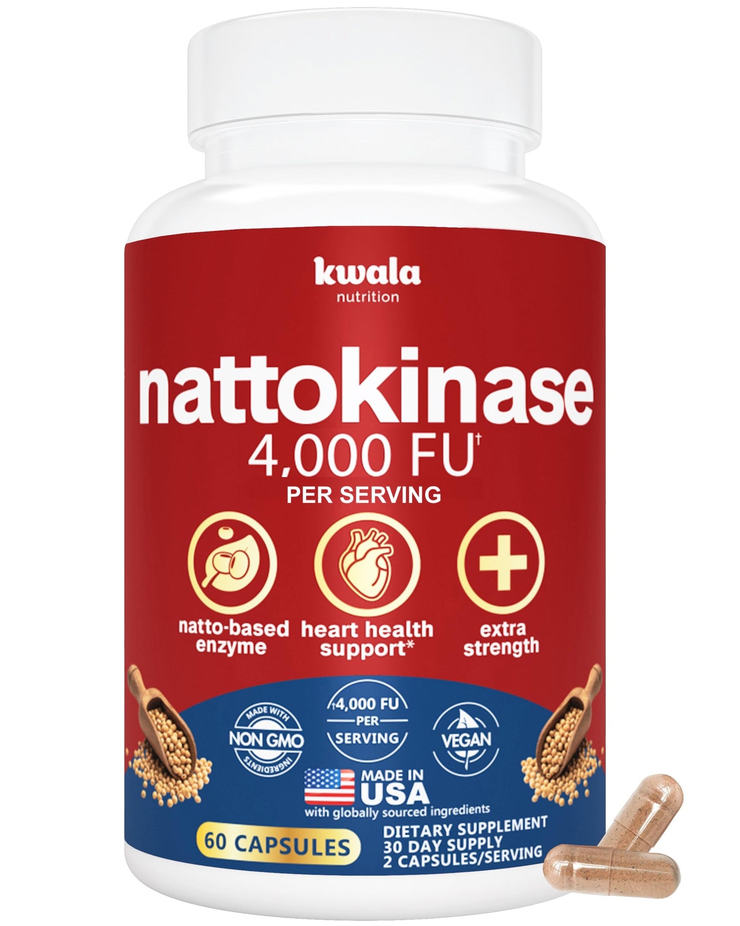 Kwala Nutrition Nattokinase Supplement Capsule, 60 Capsules