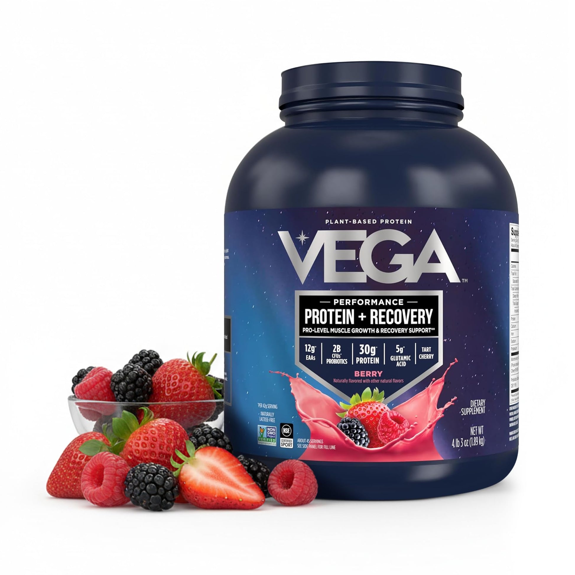 Vega Protein + Recovery Protein Powder Berry, 64 Servings