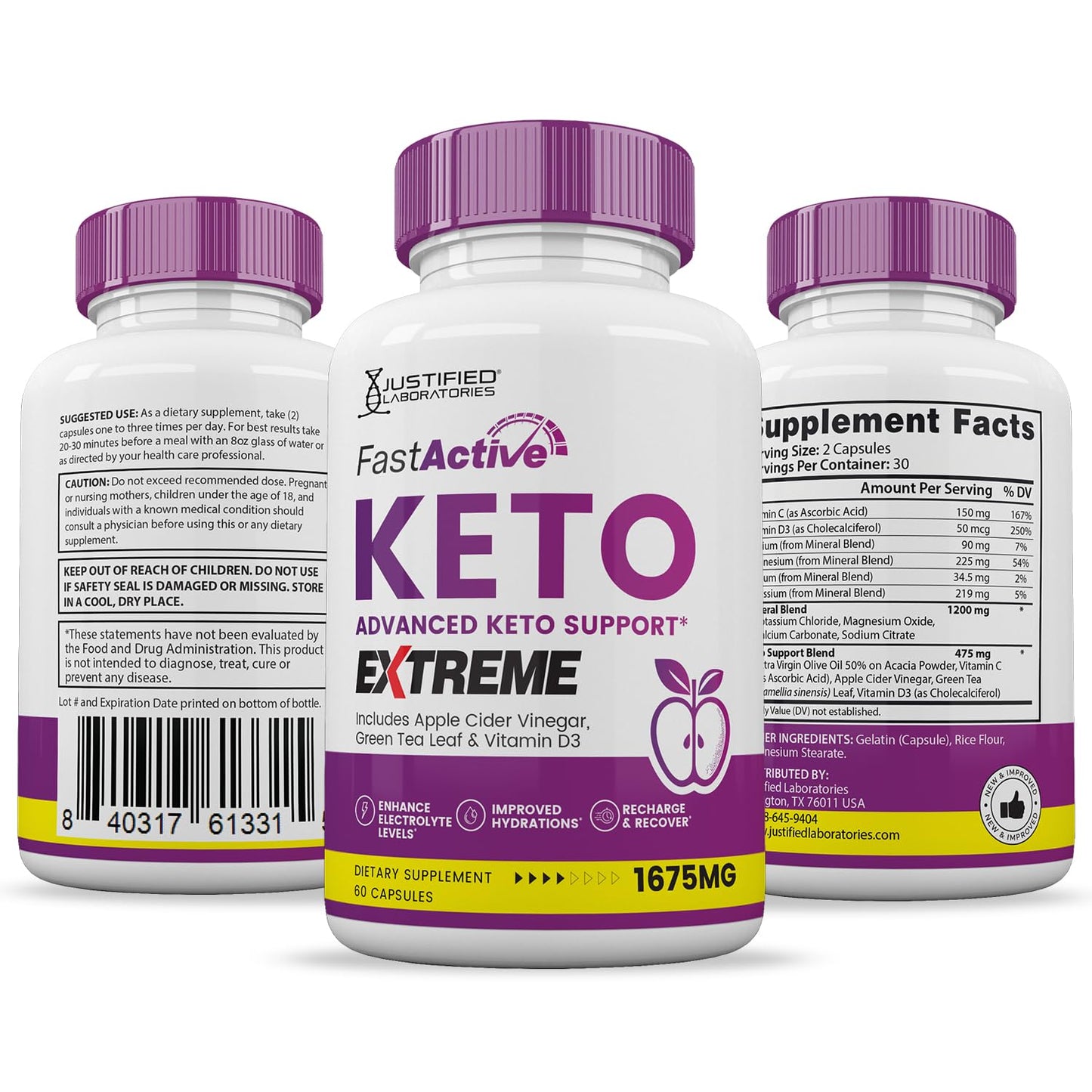 Justified Laboratories Fast Active Keto ACV Extreme 1675MG 60 Capsules
