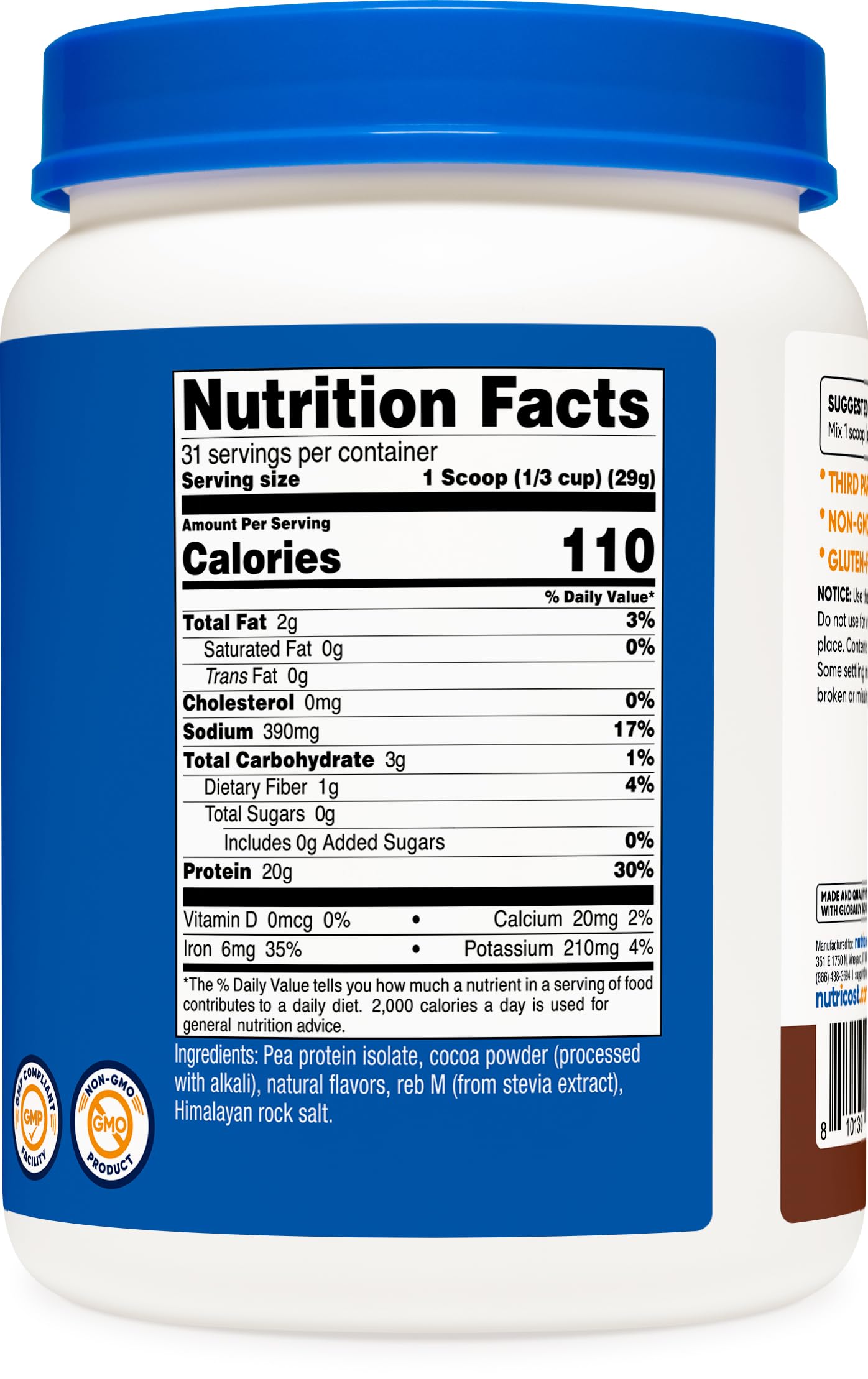 Nutricost Pea Protein Powder Chocolate 2.03 lb