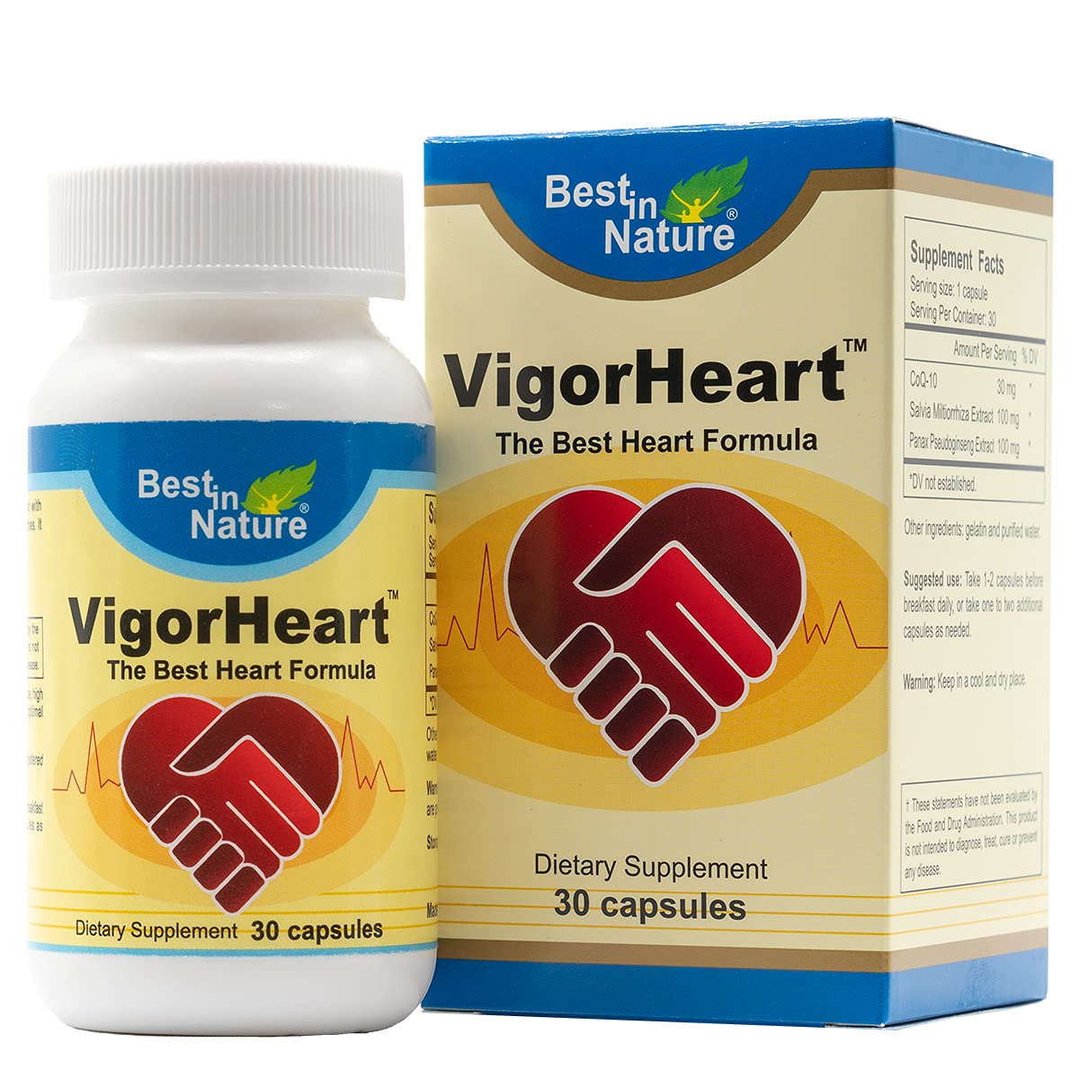 Best in Nature VigorHeart The Natural Heart Supplements with CoQ10, Salvia Miltiorrhiza, and Panax Pseudoginseng Capsules, 30 Count