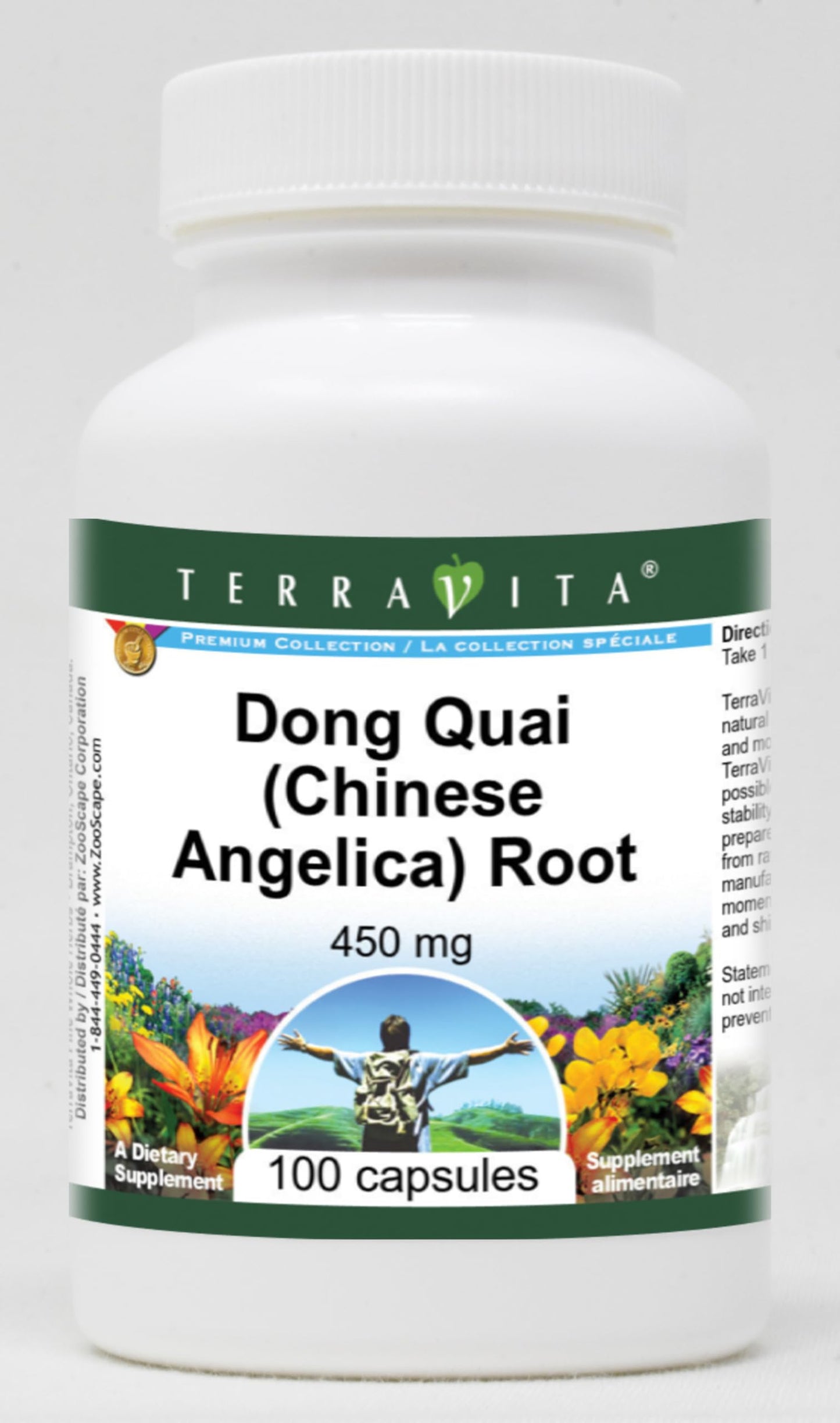 Terravita Dong Quai (Chinese Angelica) Root - 450 mg Capsules, 100 Count