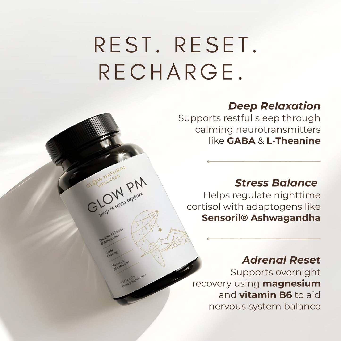 Glow Natural Wellness Glow PM - Nutritional & Herbal Sleep Supplement for Adults, 60 Capsules
