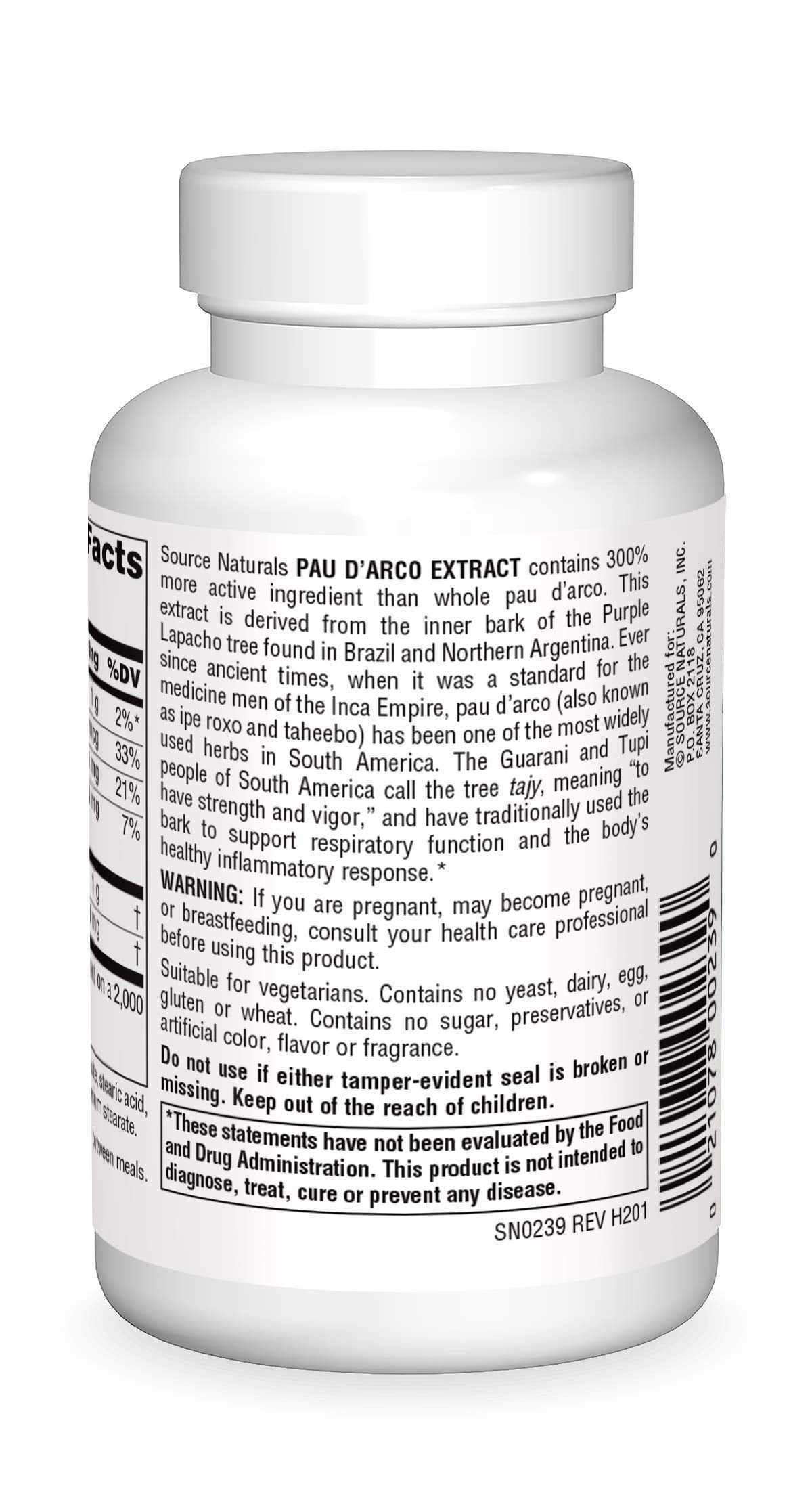 Source Naturals PAU D'Arco Extract Dietary Supplement 100 Tablets
