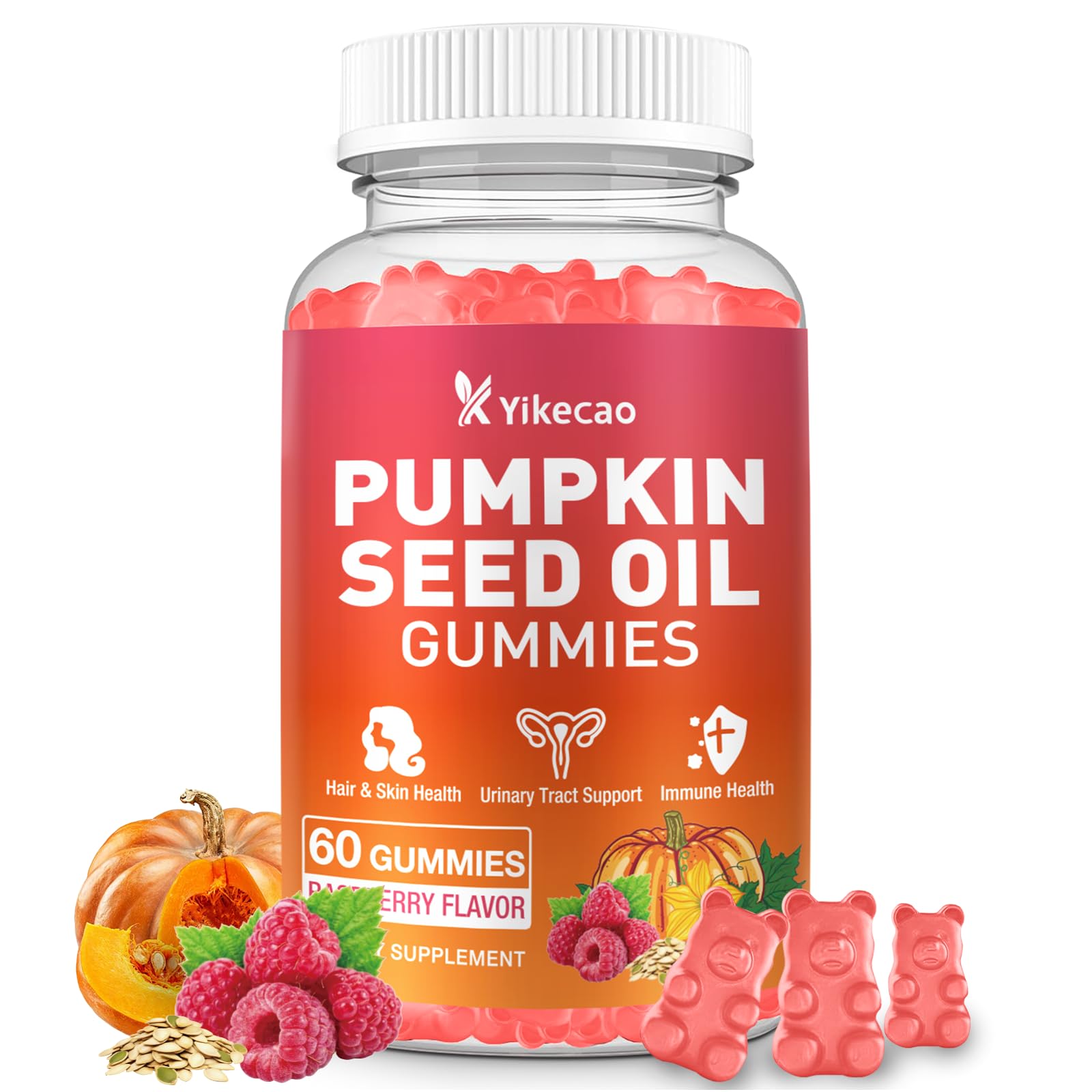 Yikecao Pumpkin Seed Oil Supplement with Saw Palmetto Gummies 60 Count