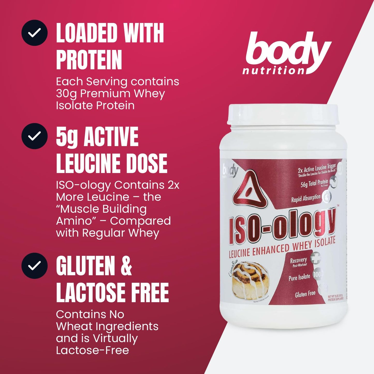 Body Nutrition ISO-Ology Leucine-Enhanced Whey Isolate Protein Powder 32 Servings