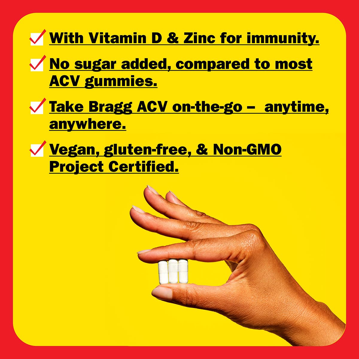 Bragg Organic Apple Cider Vinegar Capsules with Vitamin D and Zinc, 90 Count