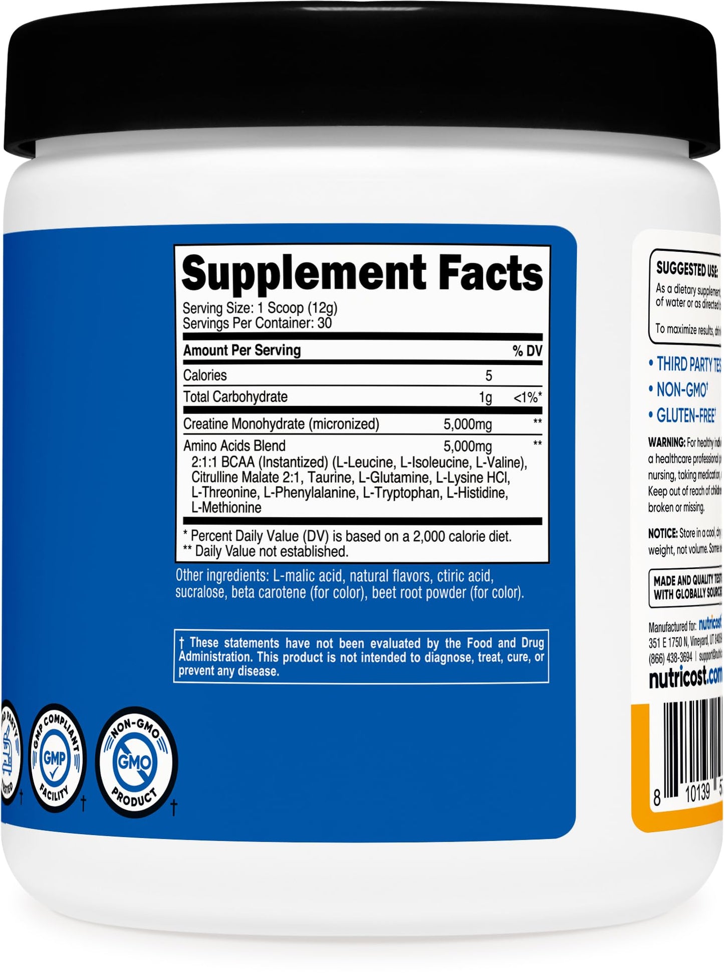 Nutricost Creatine + Aminos Powder 13.3 Ounce