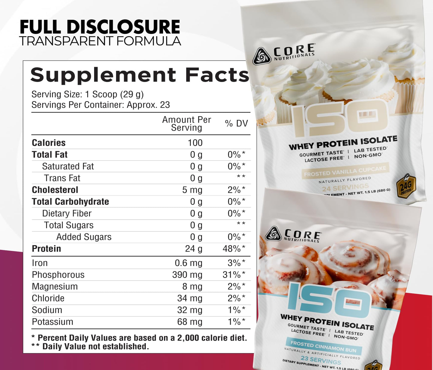 Core Nutritionals ISO Whey Protein Isolate Powder 24
