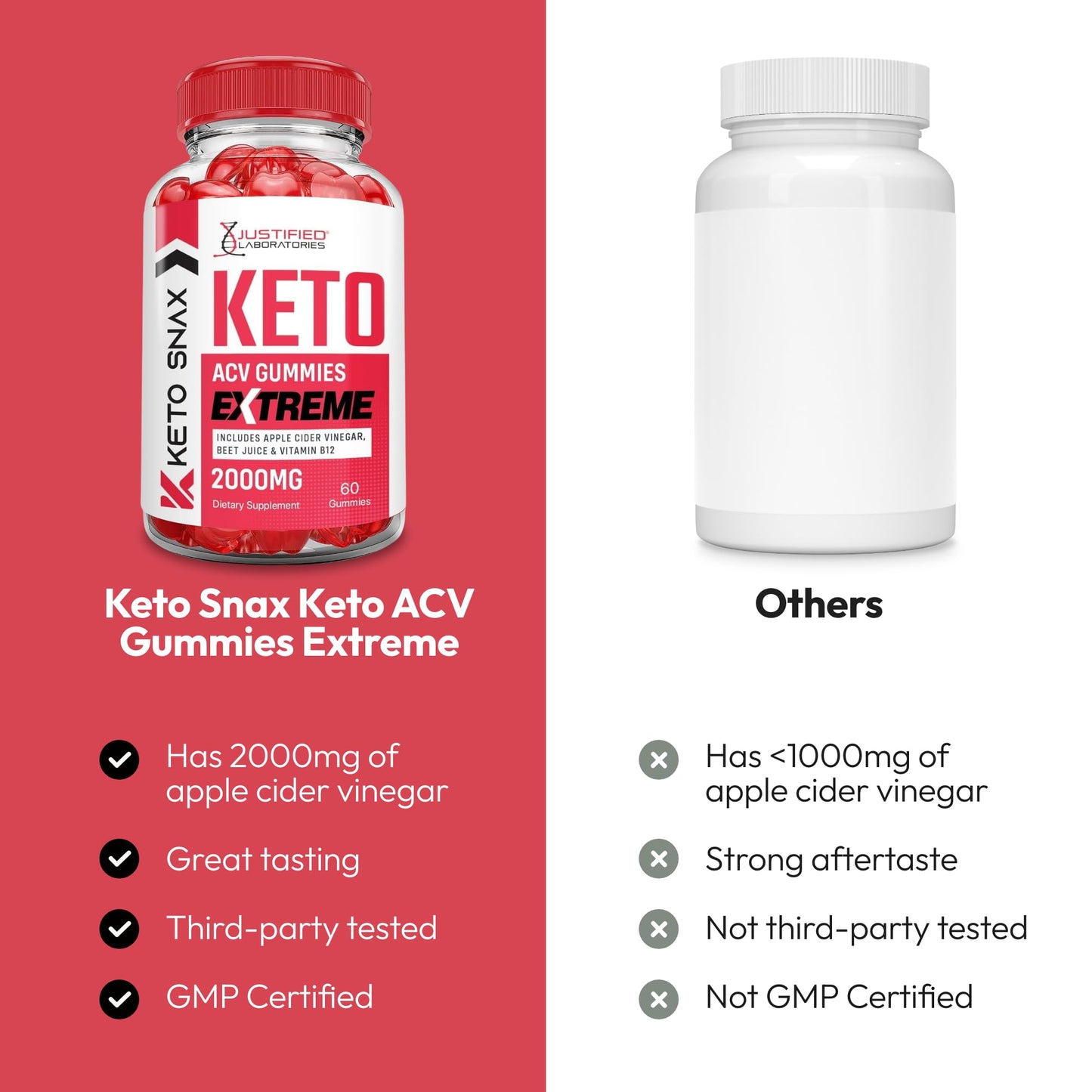 Justified Laboratories Keto Snax Keto ACV Extreme (2000 mg) Gummies 180 Count