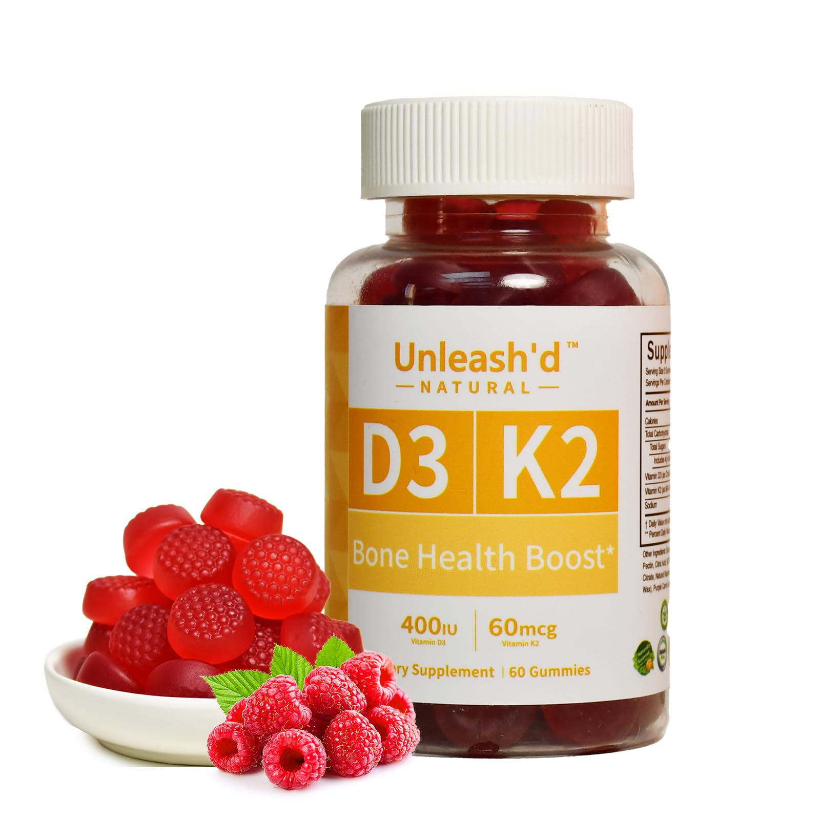 UNLEASH'D ORGANIC Vitamin D3 K2 Gummies 60 Count