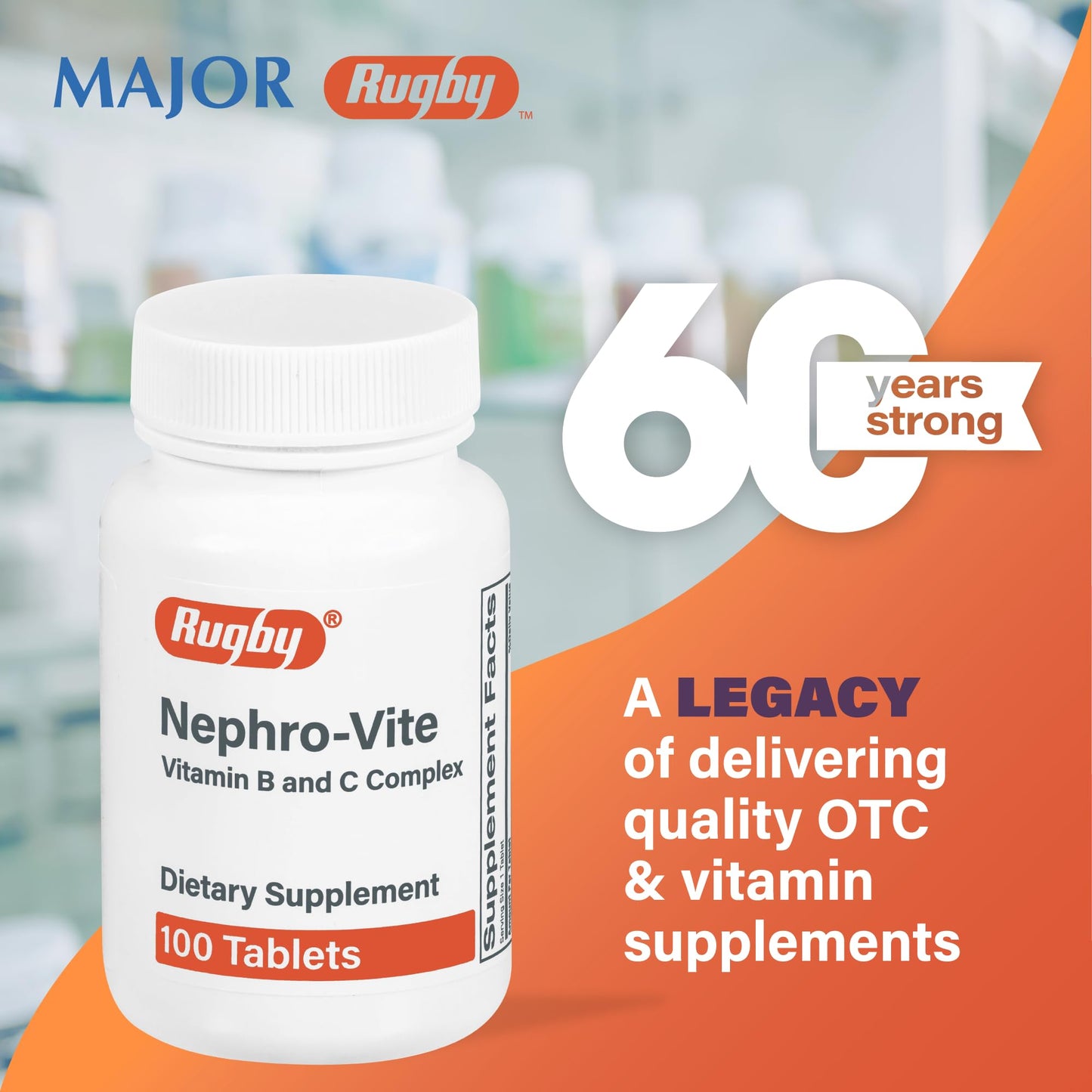 Rugby Laboratories Nephro-Vite Vitamin B and C Complex Tablets 100 Count