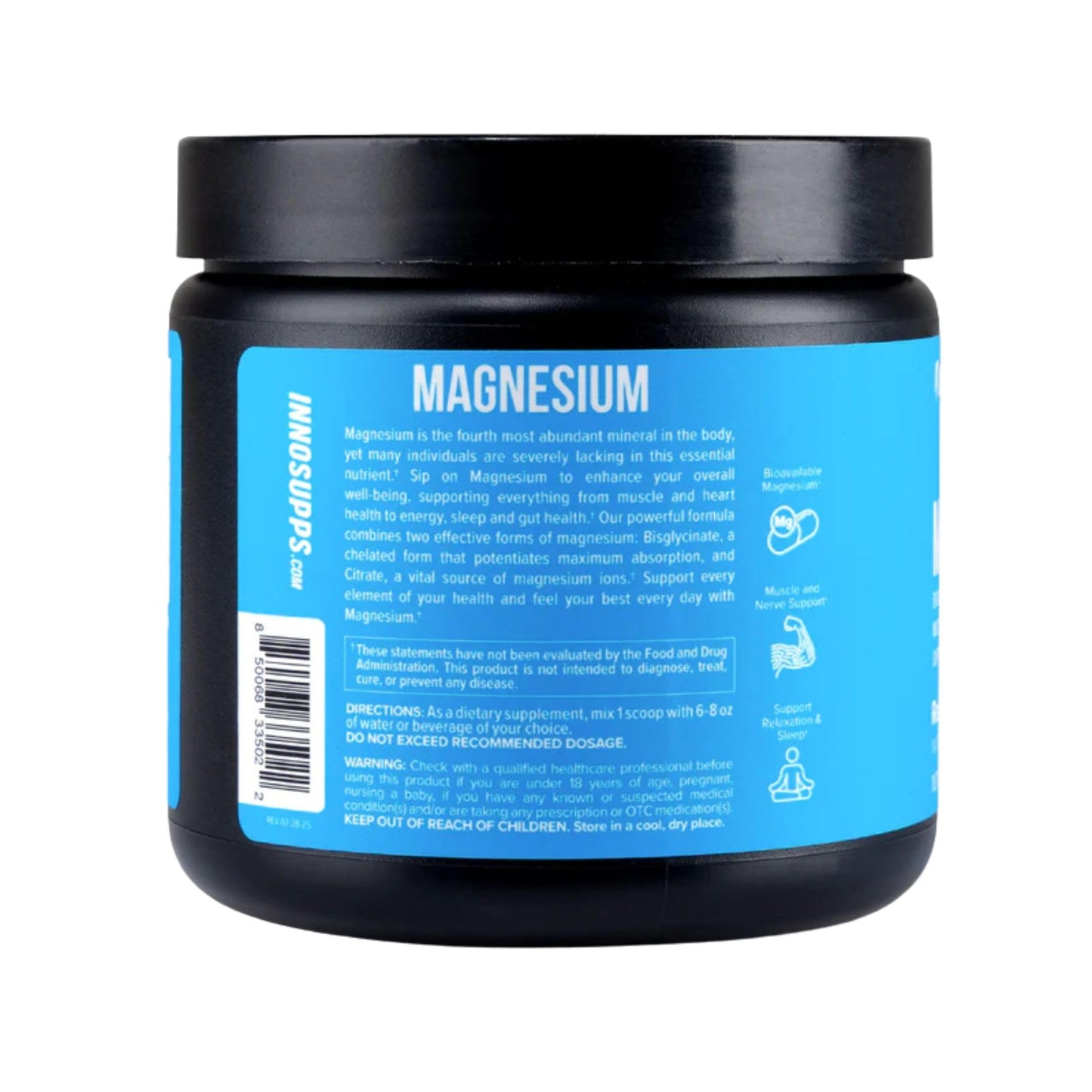 InnoSupps Magnesium Powder Dual-Action Mineral Mix with Magnesium Bisglycinate & Carbonate - Lemonade, 7.1 oz