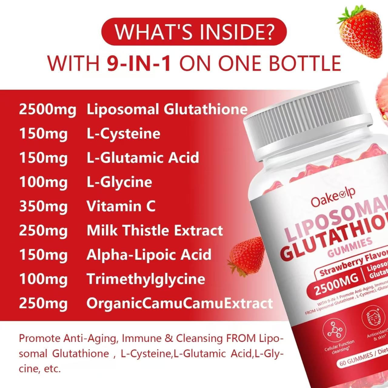 Oakevlp Liposomal Glutathione 2500mg Gummies 120