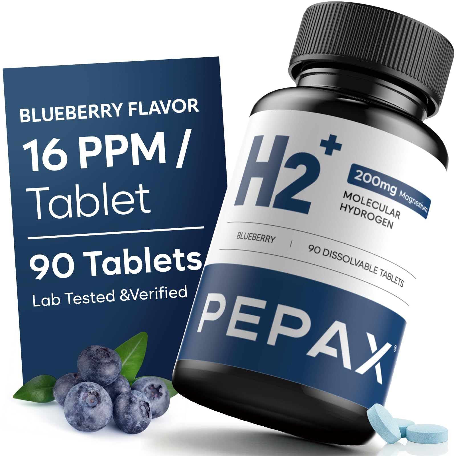 PEPAX Molecular Hydrogen Water Tablets with Magnesium 16 PPM, IHSA Certified, 90 Tablets