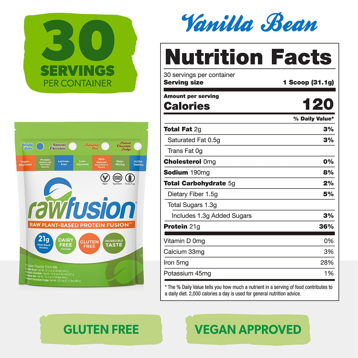 SAN Rawfusion Vegan Protein Powder Vanilla Bean 31.7 oz