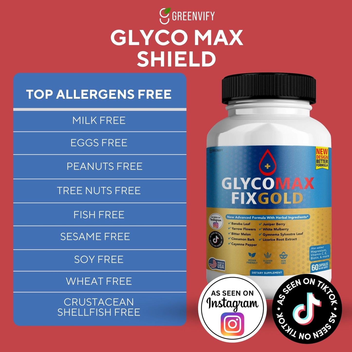 Glyco Max Fix Gold All Natural Formula to Maintain Healthy Levels Maximum Strength Daily Formula 60 Capsules