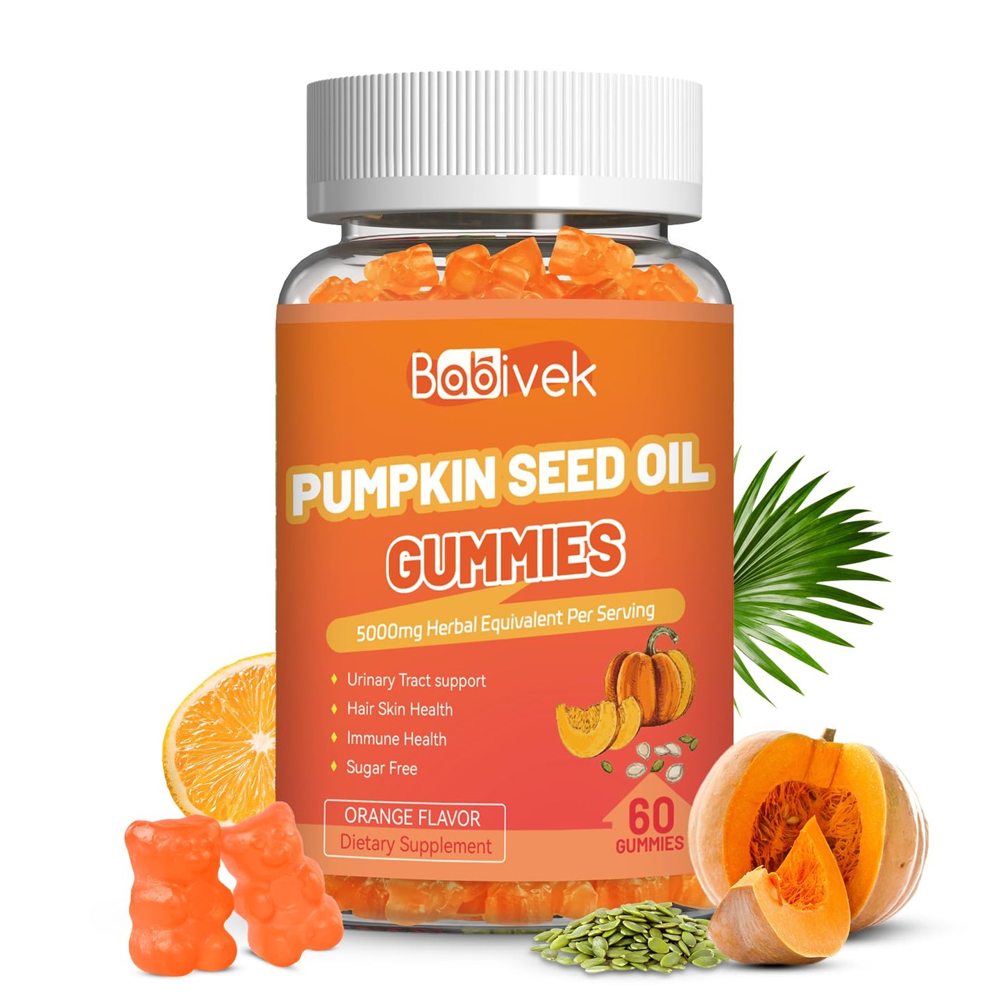 Babivek Sugar Free Pumpkin Seed Oil Gummies 5000mg, 60 Count
