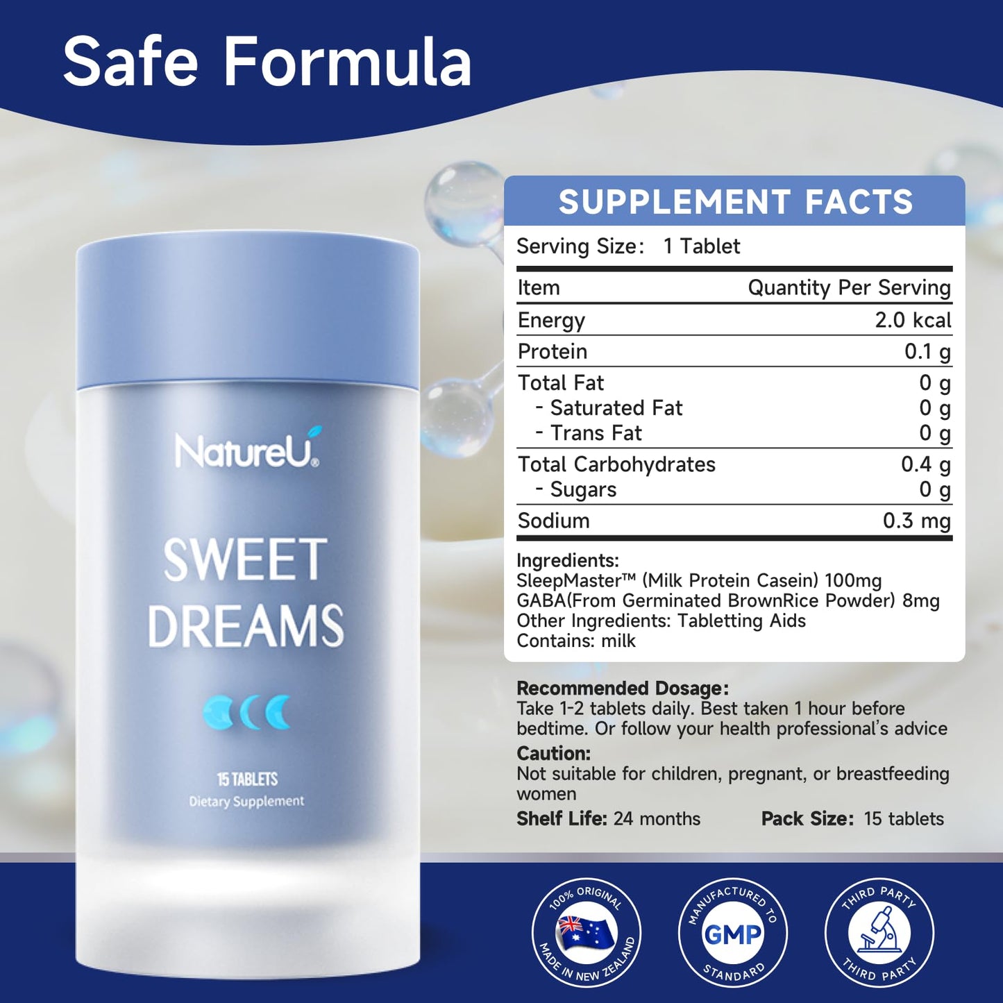 NatureU Melatonin Free Sleep Supplement for Adults Tablet, 15 Tablets
