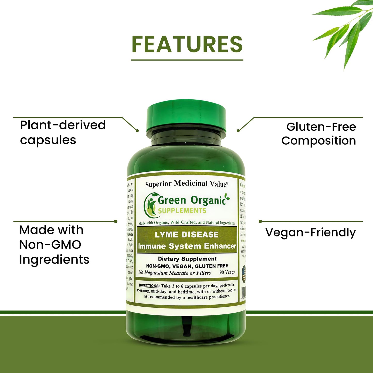 Green Organic Supplements Lyme Disease Immune System Enhancer Antibiotic Capsule 90 Count