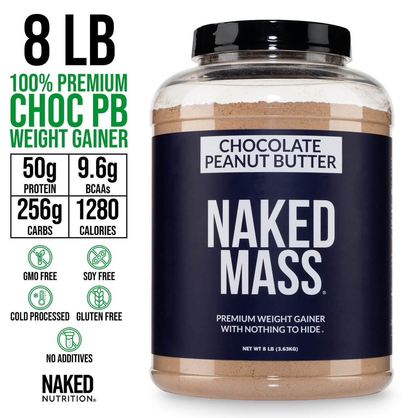 NAKED Chocolate Peanut Butter Mass Protein Powder - 8 lb Bulk, 128 Servings