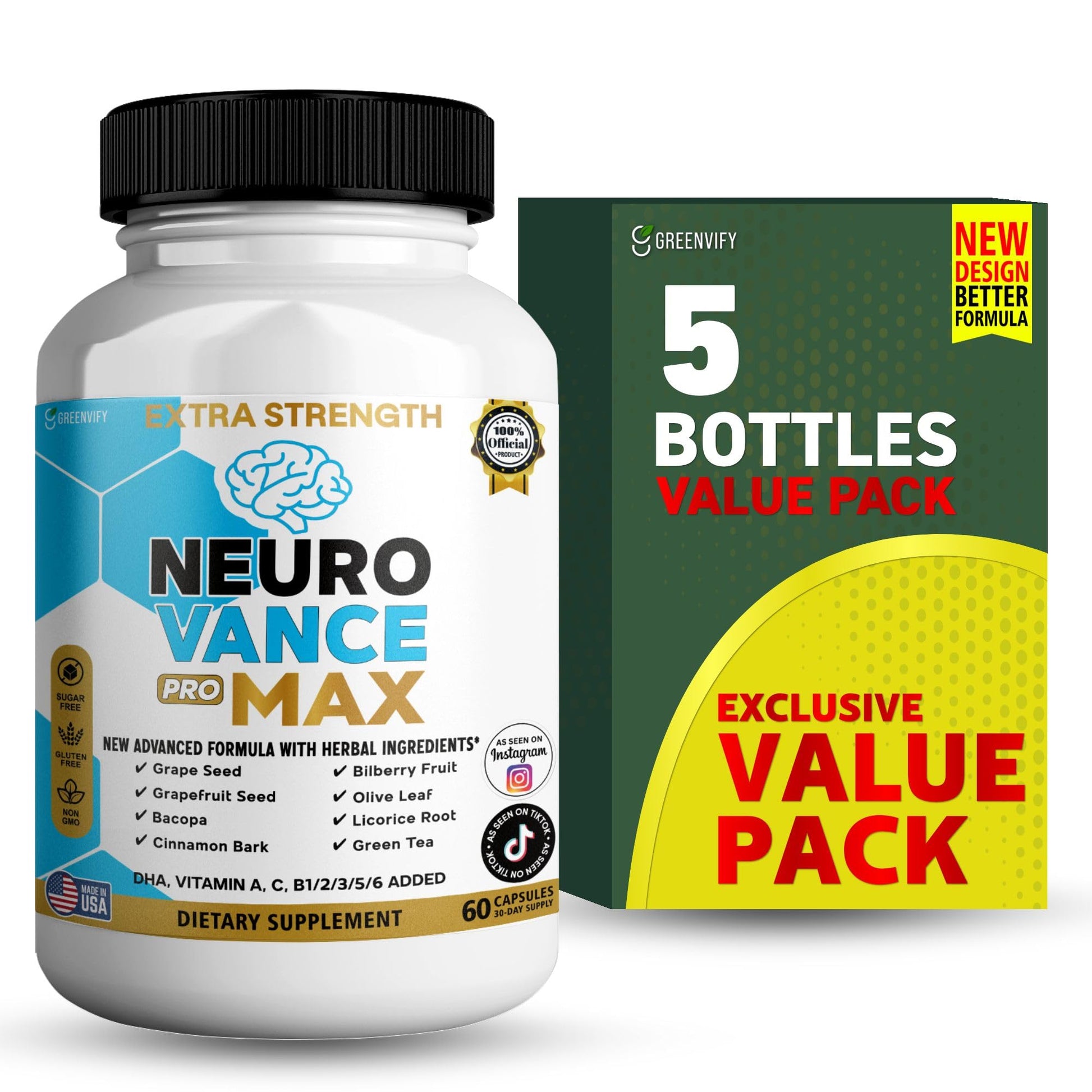 GREENVIFY Neuro Vance Pro Max Extra Strength Brain Supplement 60 Capsules