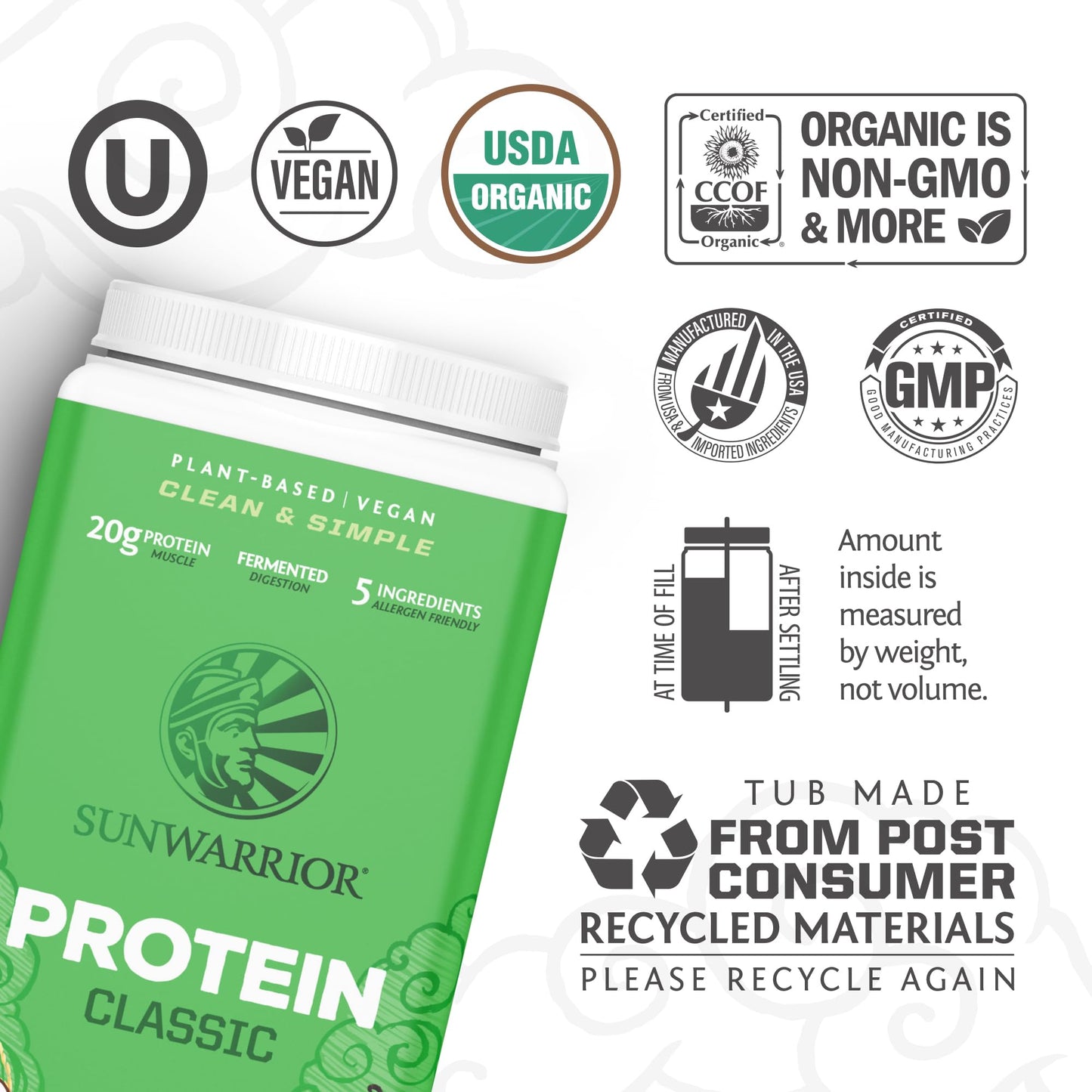 Sunwarrior Organic Classic Vanilla Protein Powder, 26.46 Servings