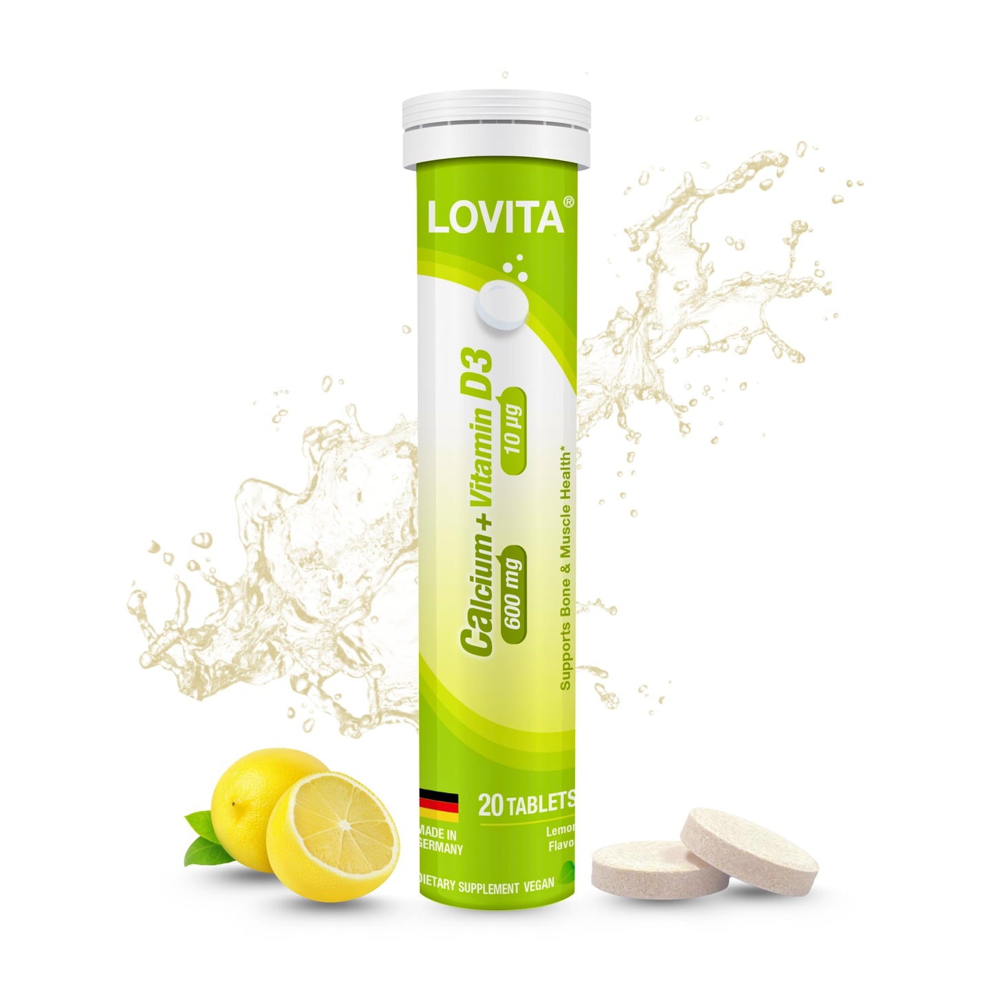LOVITA Calcium + VIT D3 Effervescent Tablets 20 Count