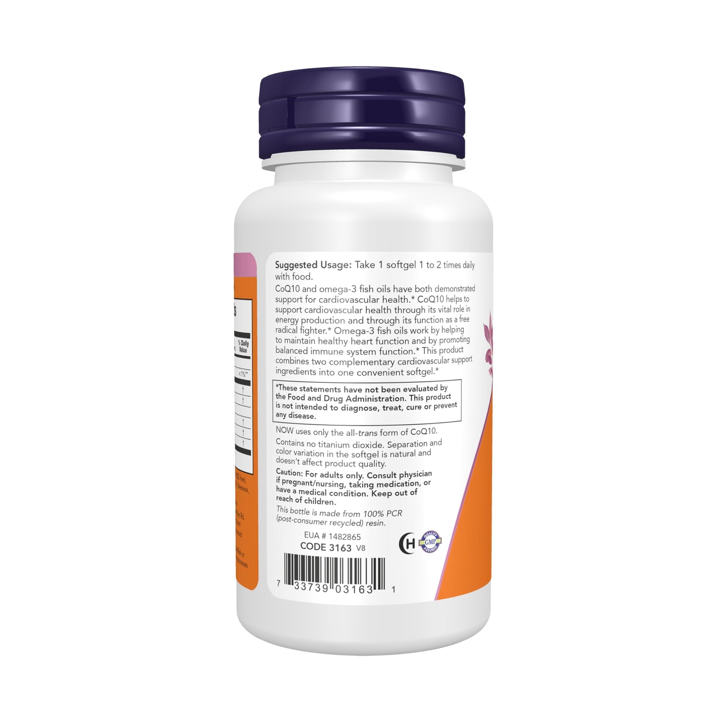 NOW Foods CoQ10 60 mg with Omega 3 Fish Oil, Cardiovascular Health*, 60 Softgels