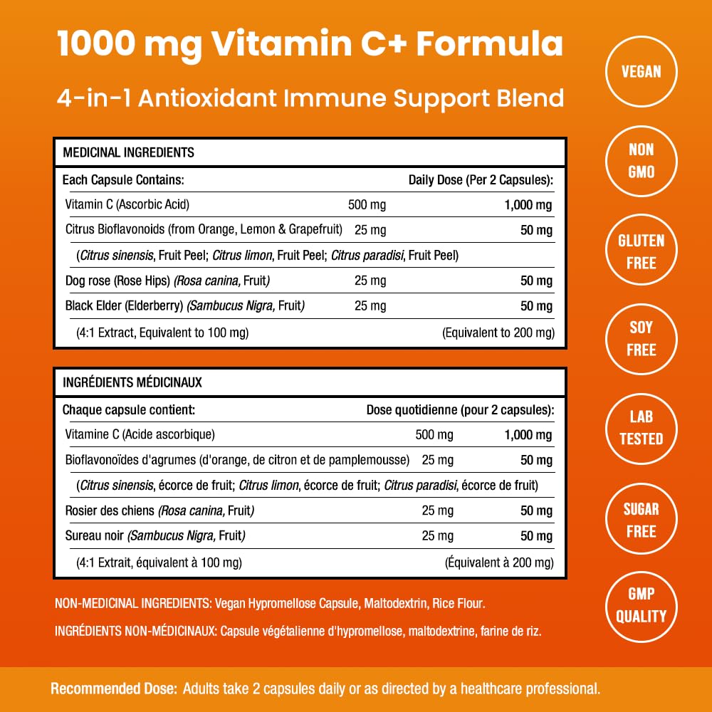 NutraChamps Vitamin C with Rose Hips and Elderberry & Citrus Bioflavonoids 120 Capsules