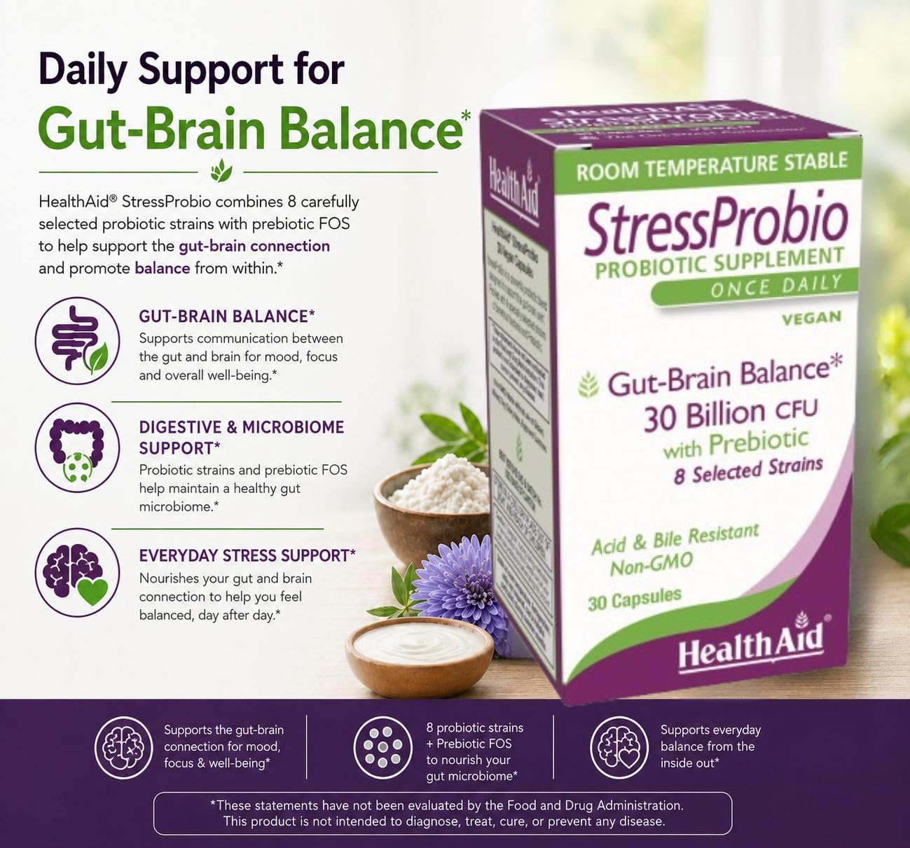 HealthAid StressProbio Gut-Brain Probiotic Capsule 30 Count