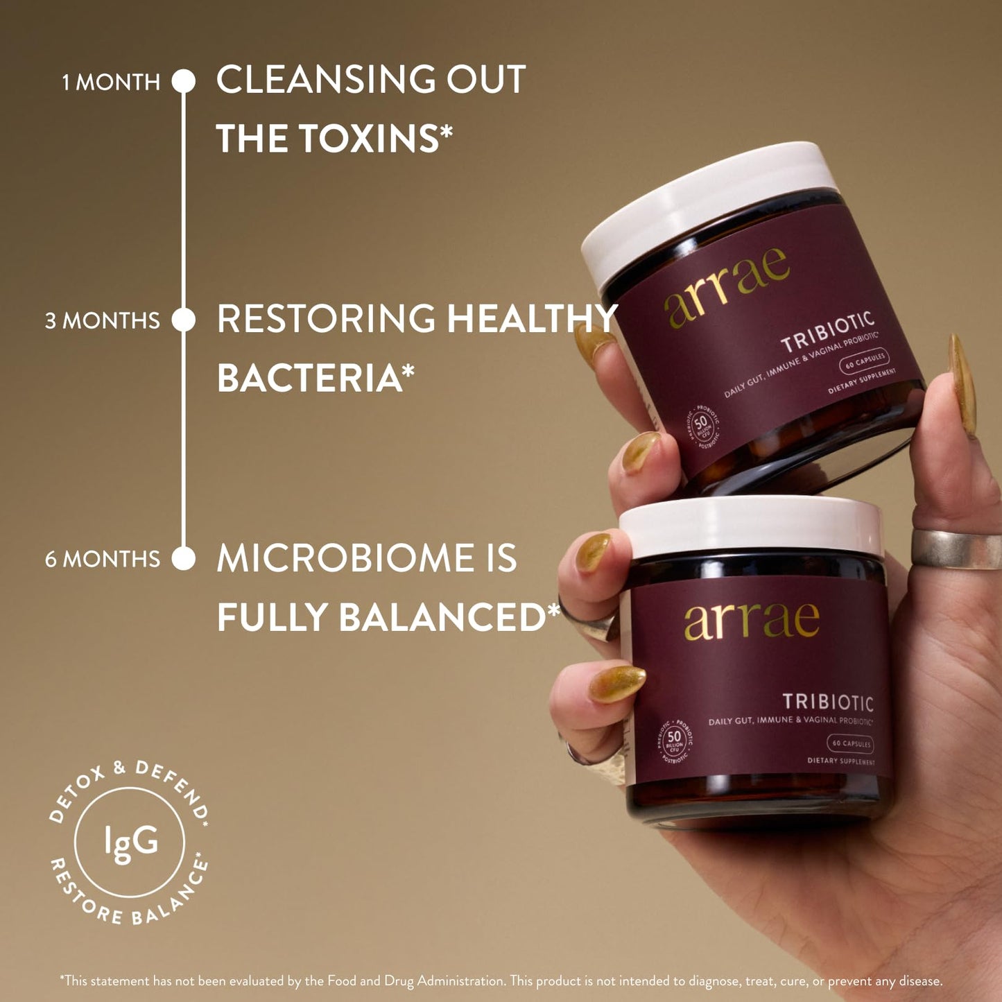 Arrae Tribiotic Women's 4-in-1 Probiotic Capsule, 50B CFU, Gut & Vaginal Health, 30 Count