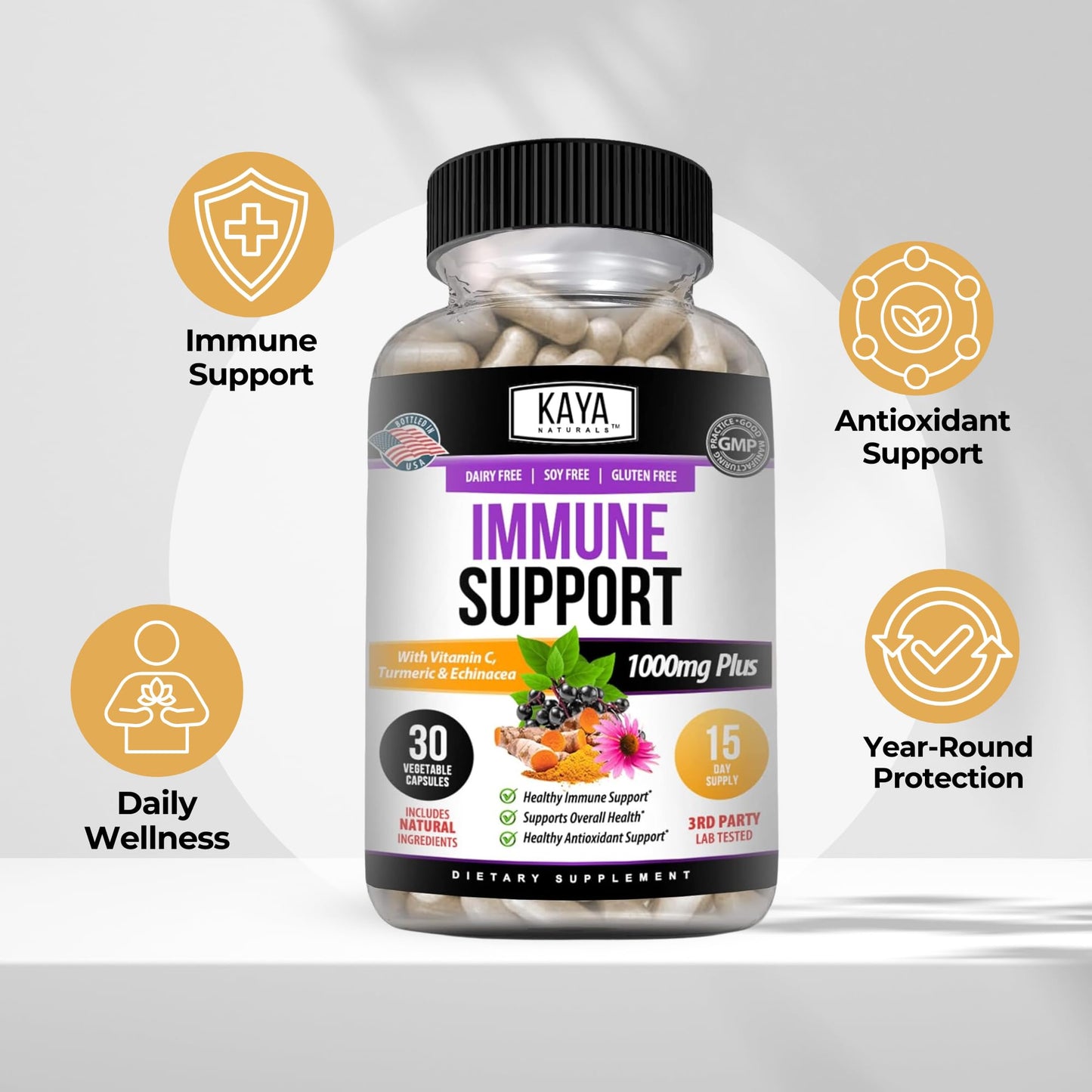 Kaya Naturals Elderberry Immune Support Sambucus Capsules 30 Count