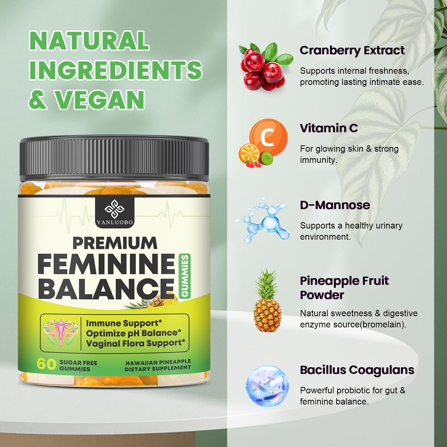 YANLUOBO Feminine Balance Probiotic Gummies 120