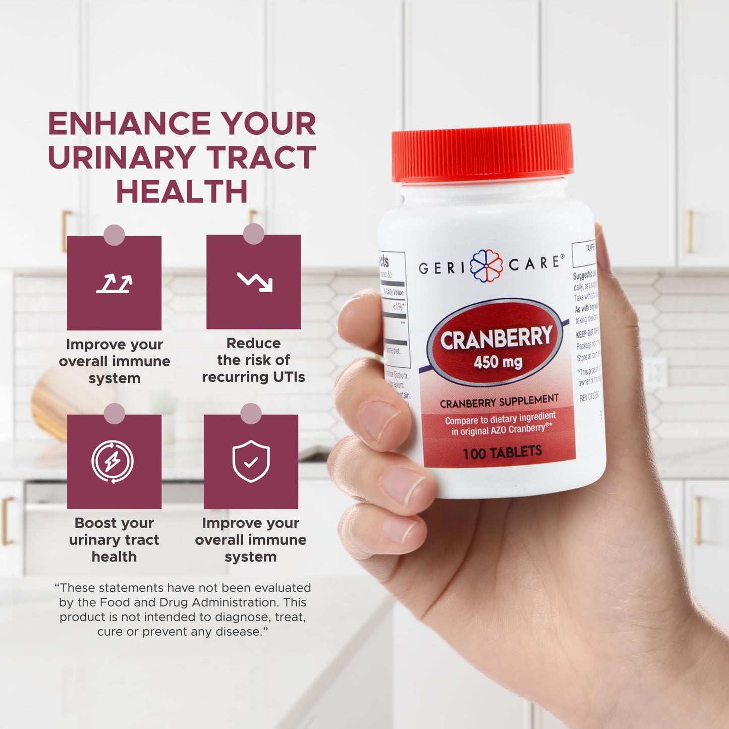 GeriCare Cranberry Supplement 450mg Tablets, 100 Tablets