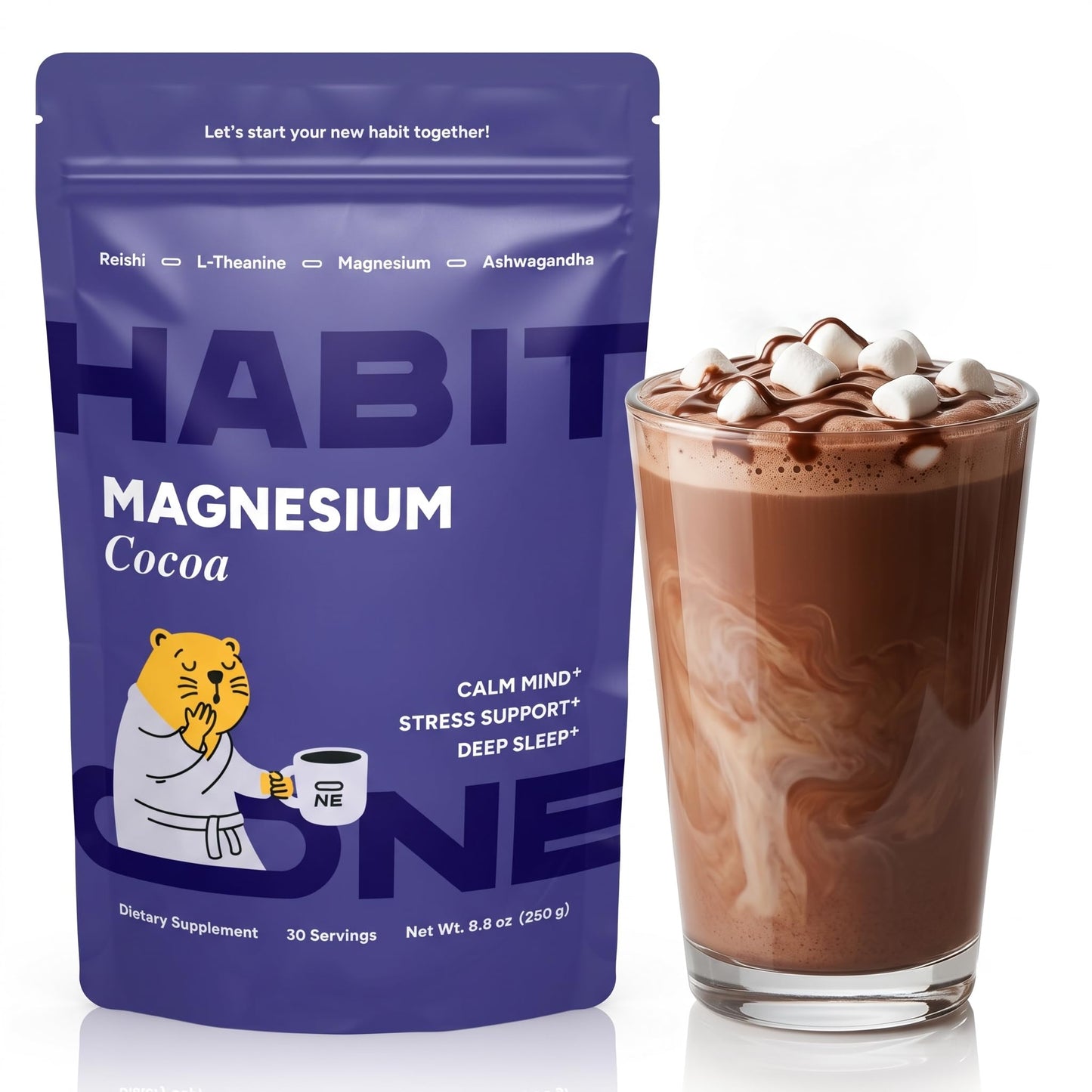 Habit One Magnesium Hot Cocoa Sleep Aid Drink Delicious Nighttime Chocolate Powder 8.8 Ounce