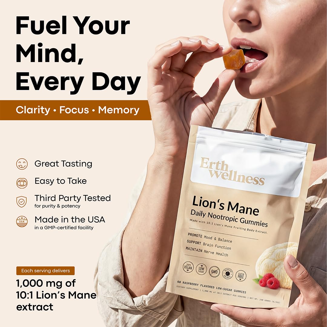 Erth Wellness Lion’s Mane Mushroom Gummies 60 Count