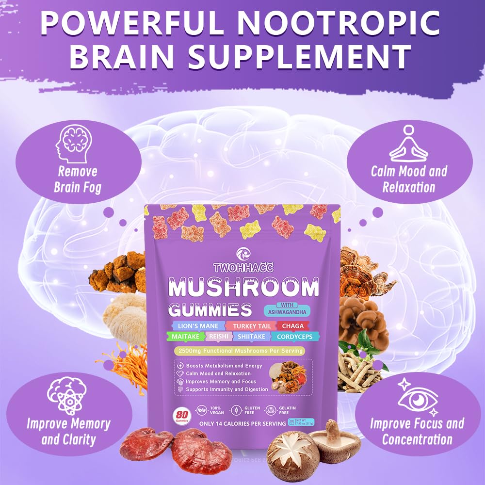 TWOHHACC Mushroom Complex Gummies – 80 Gummies