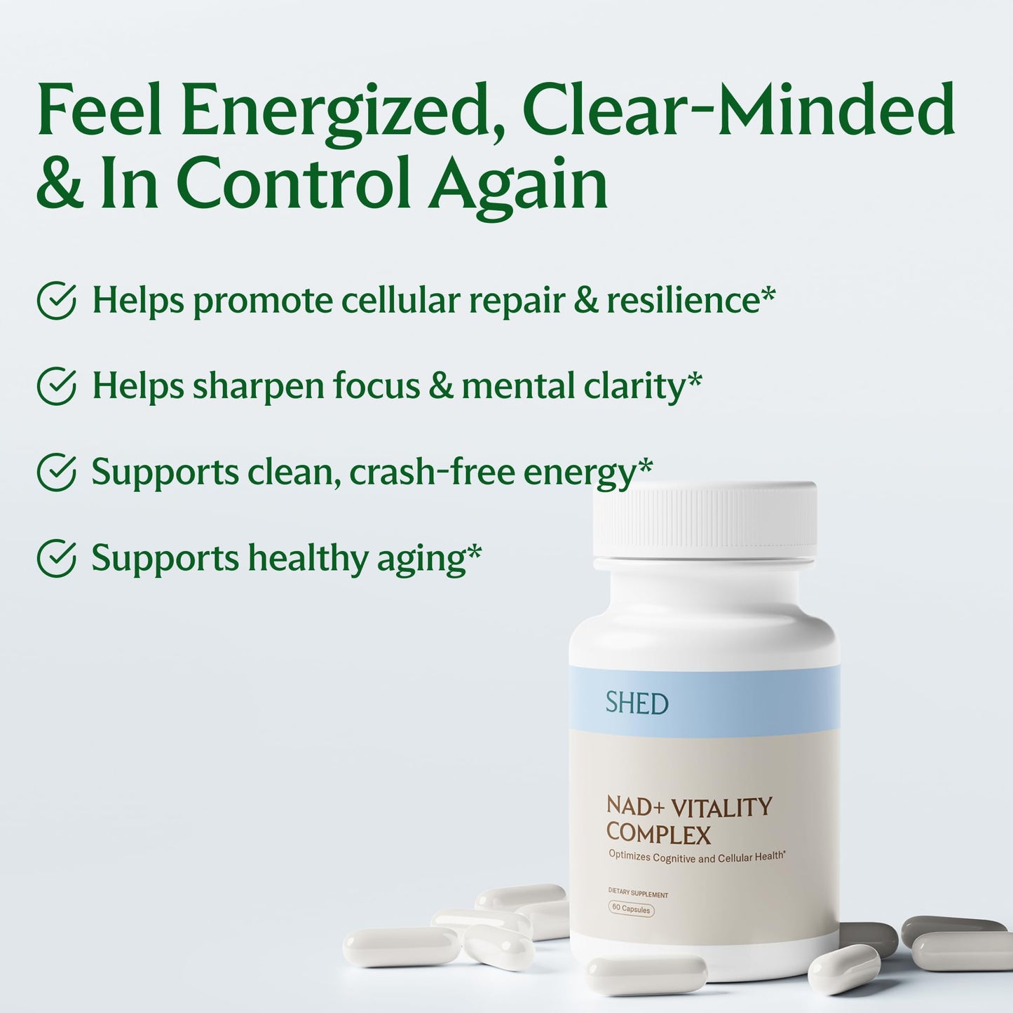 Shed Nutrition NAD+ Supplement Vitality Complex with Nicotinamide Riboside (NR), Alpha-GPC, TMG & Methylated B Vitamins, 1 Capsule