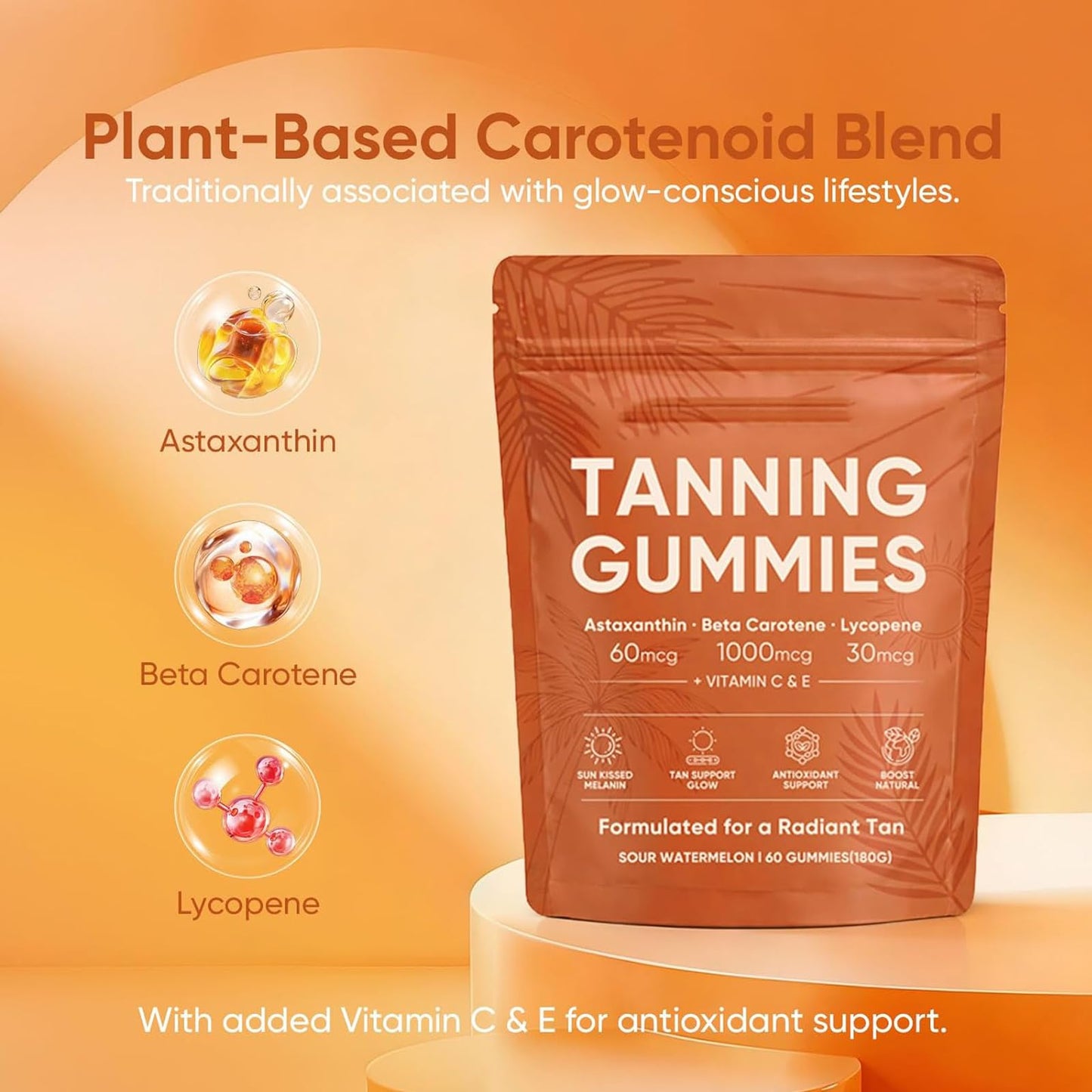 Qbustv Natural Tanning Gummies, 60 Count