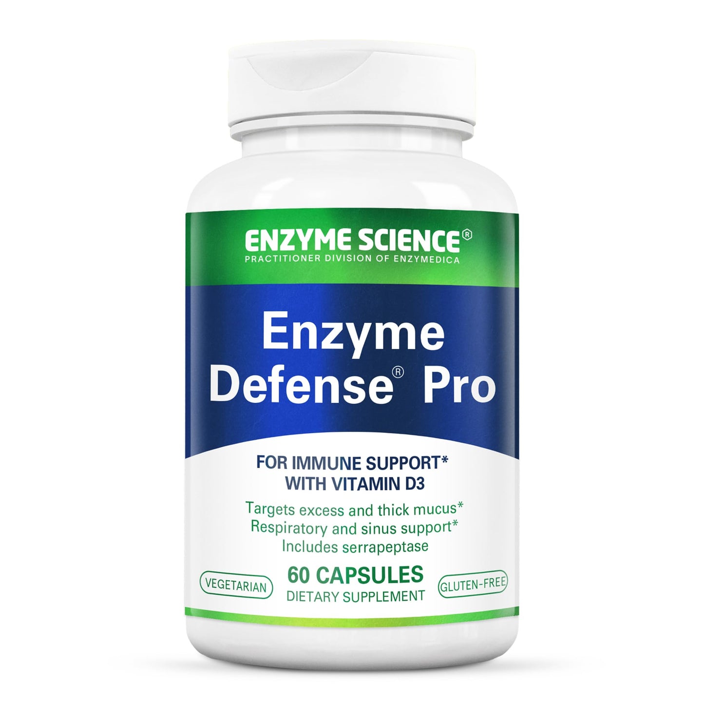 Enzyme Science Enzyme Defense Pro Caps for Men & Women Immune Support Supplement with Vitamin D3, L Lysine, Serrapeptase, Protease, Nattokinase & More, Vegetarian, Gluten Free, 60 Capsules