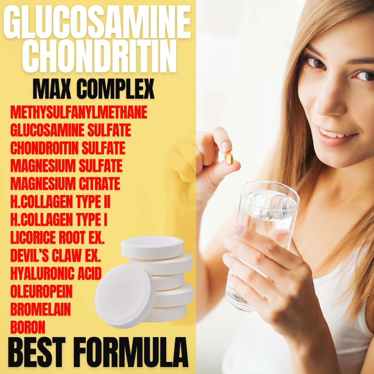 Aromel Glucosamine Chondroitin Turmeric MSM Joint Support Tablets, 60 Count