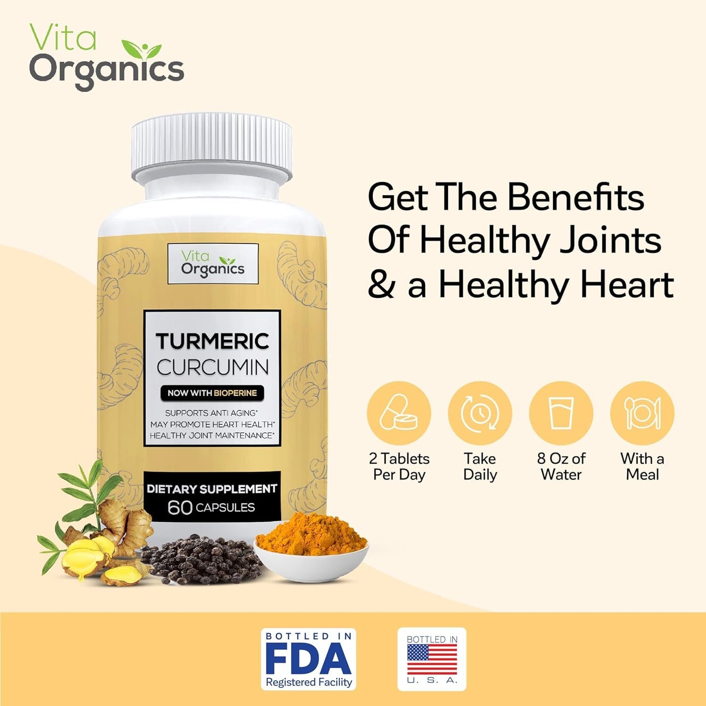 Vita Organics Turmeric Curcumin 1300mg, 60 Capsules