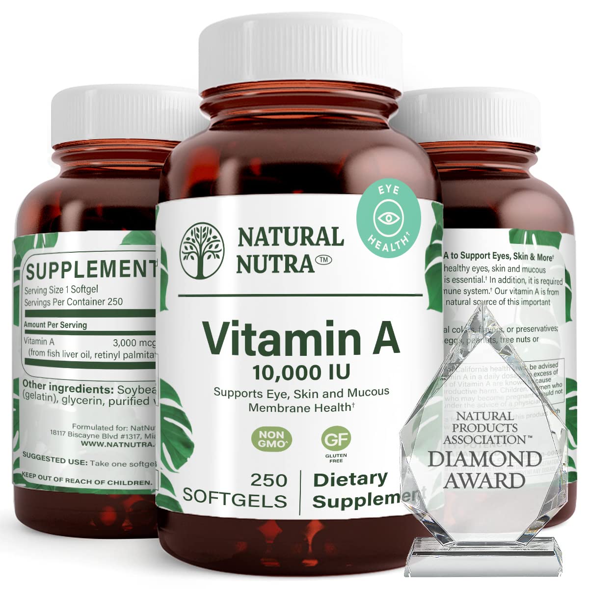 Natural Nutra Vitamin A Softgels, 10,000 IU, 250 Count