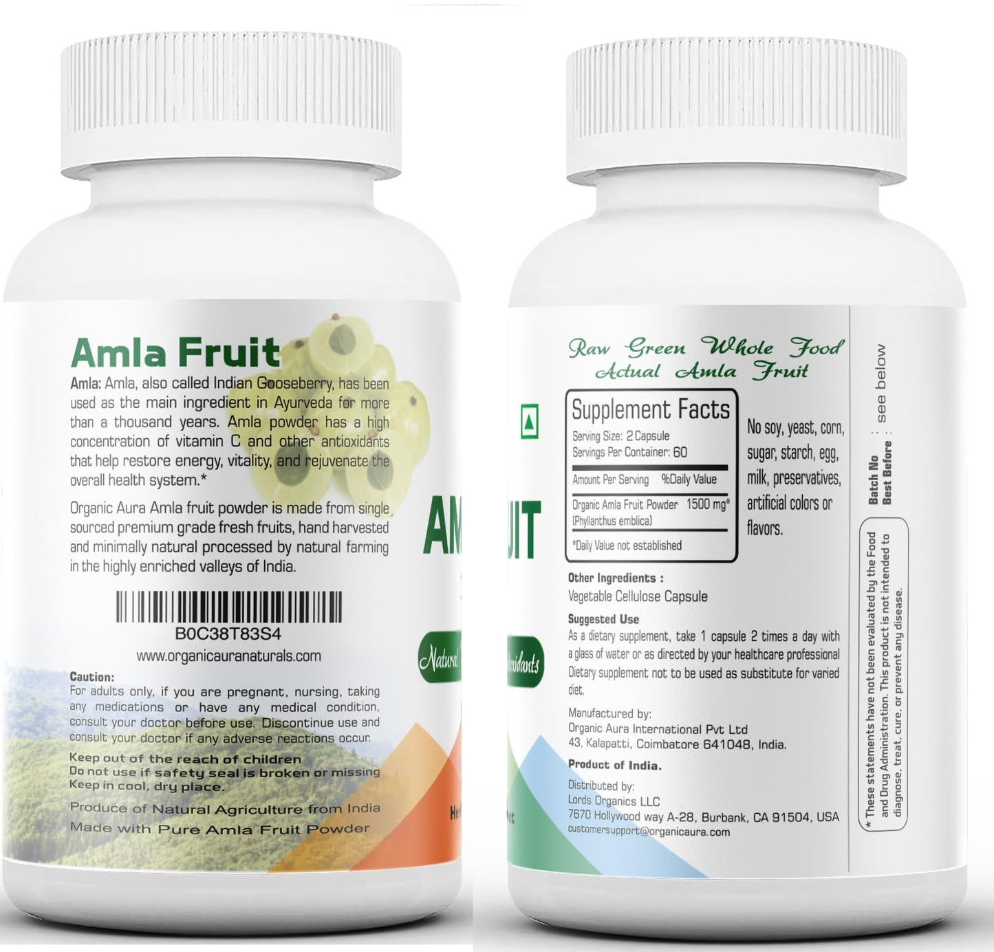 Organic Aura International Amla 1500mg Capsule, 120 Count