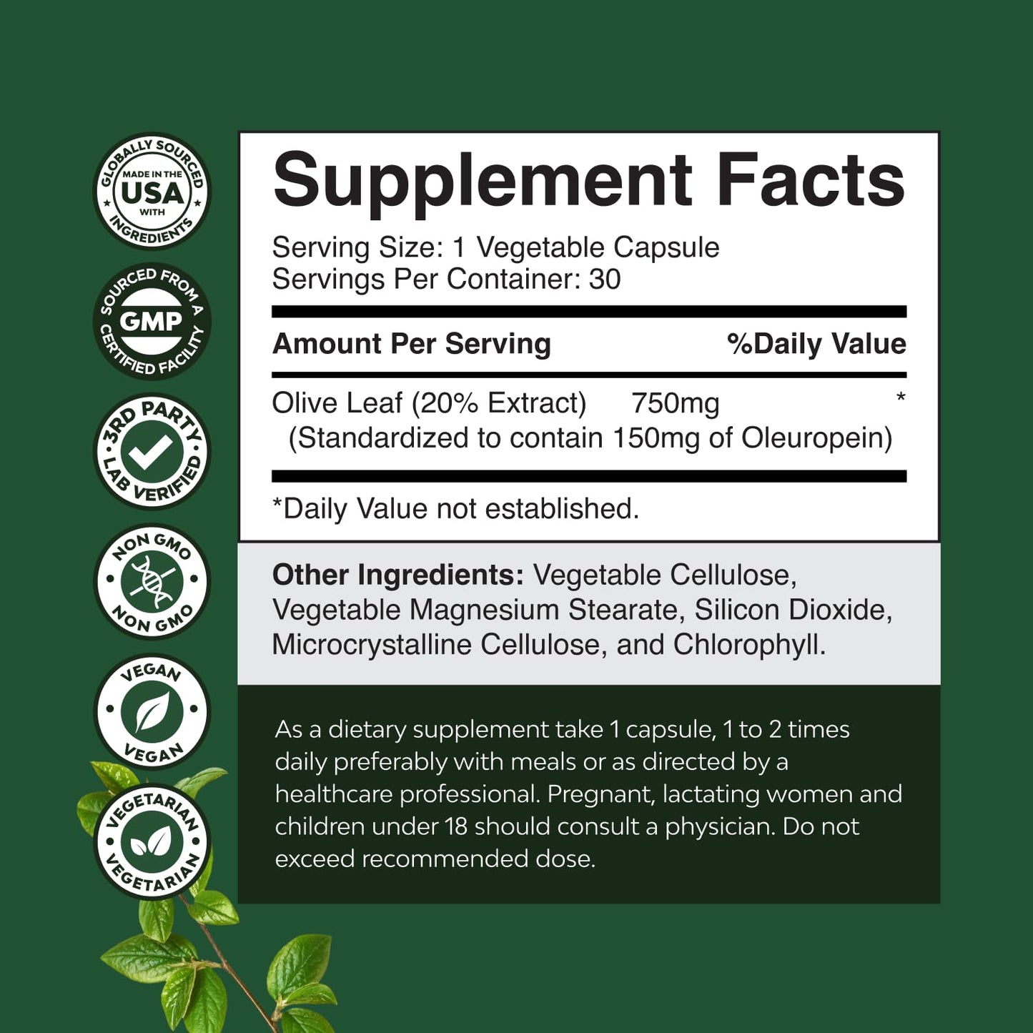 Natures Craft Olive Leaf Extract Capsules, 30 Count
